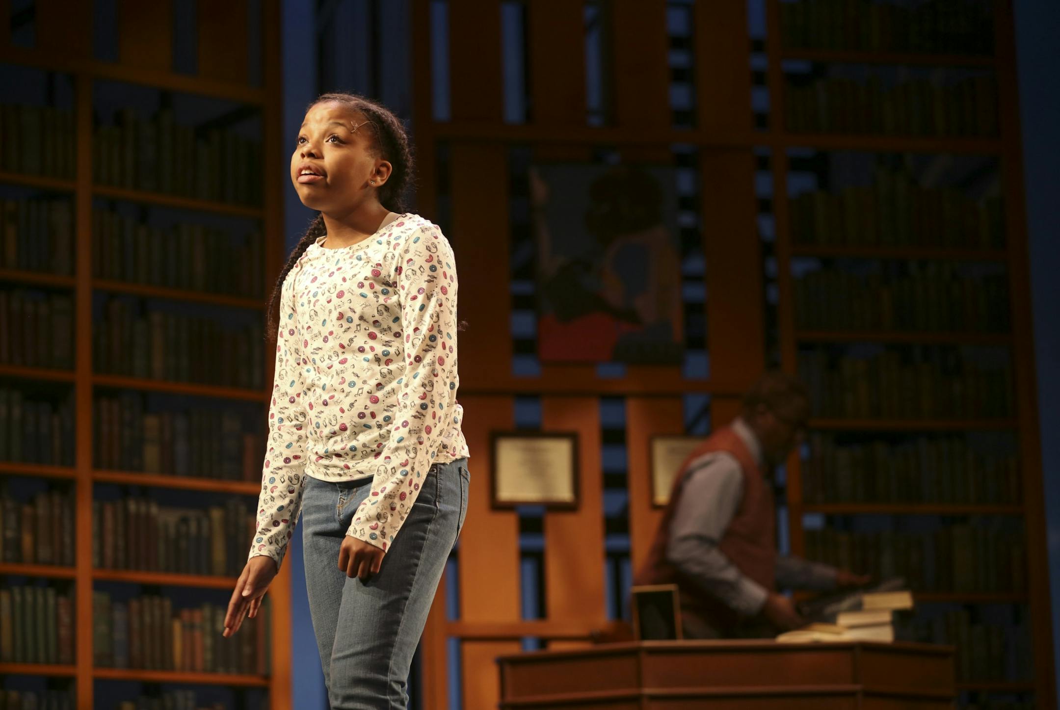 Johannah Easley as Akeelah in a second act scene with James A. Williams as her mentor, Dr. Larabee during rehearsal Sunday night.