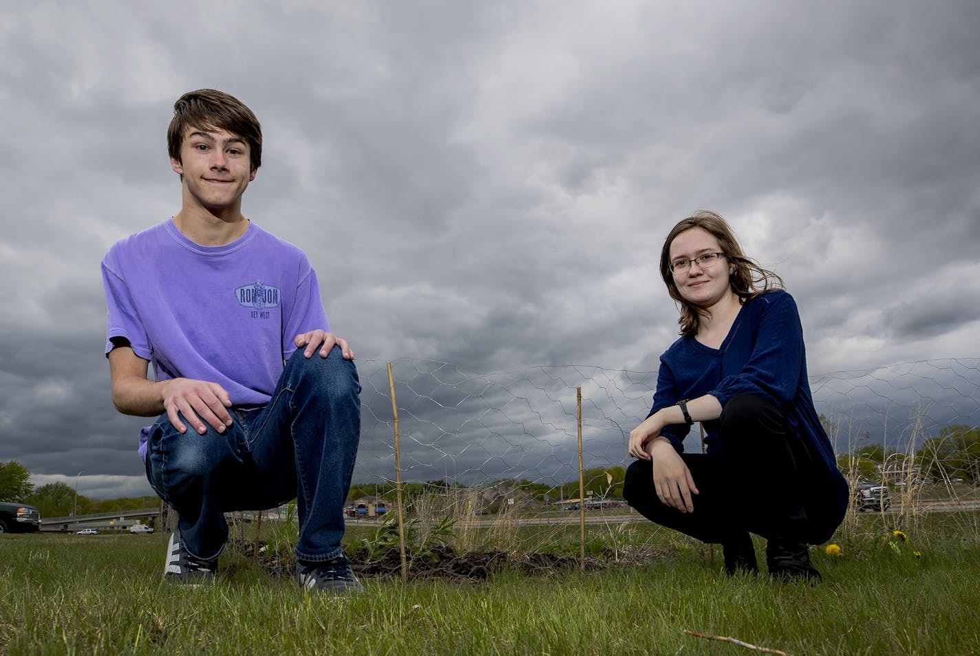 Forest Lake High School students Jake Ross, 17, and Kaitlyn Atkin, 17 photographed at Pollinator garden at the school. A science specialist at the Minnesota Department of Education, and Forest Lake High School, have been recognized for environmental and sustainability efforts by the U.S. Department of Education's Green Ribbon program. Forest Lake is one of several dozen schools, districts and colleges from across the country to receive the award, but MDE's John Olson is the only state education