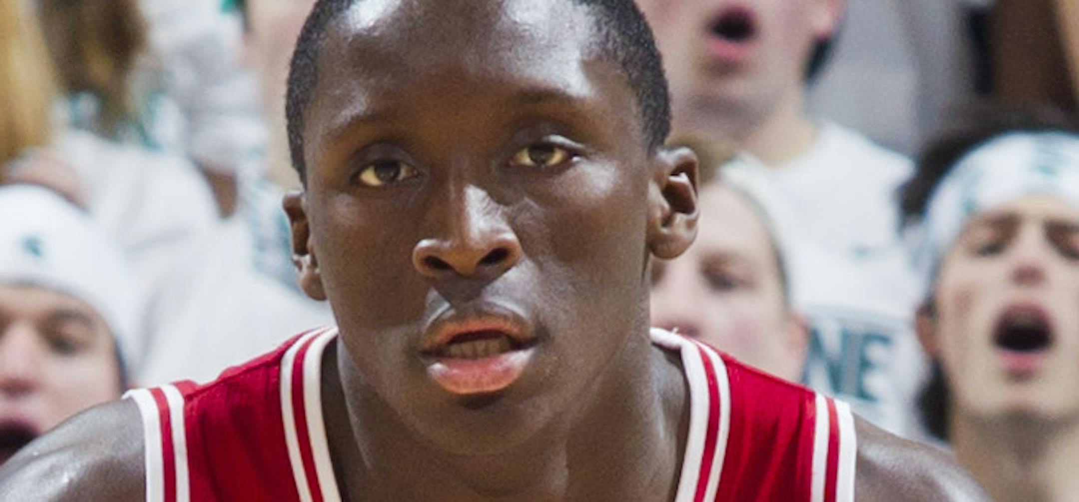 Victor Oladipo of the Indiana Hoosiers in action against the Michigan State Spartans on February 19, 2013 at the Breslin Center, East Lansing, Michigan. Indiana won the game 72-68.(AP Photo/Bruce Schwartzman) ORG XMIT: NYWWP