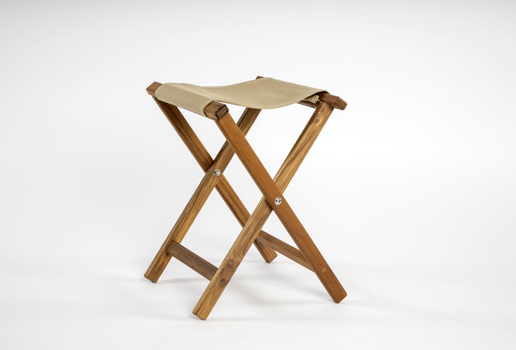 Teakworks4u camping stools have a sturdy canvas seat.