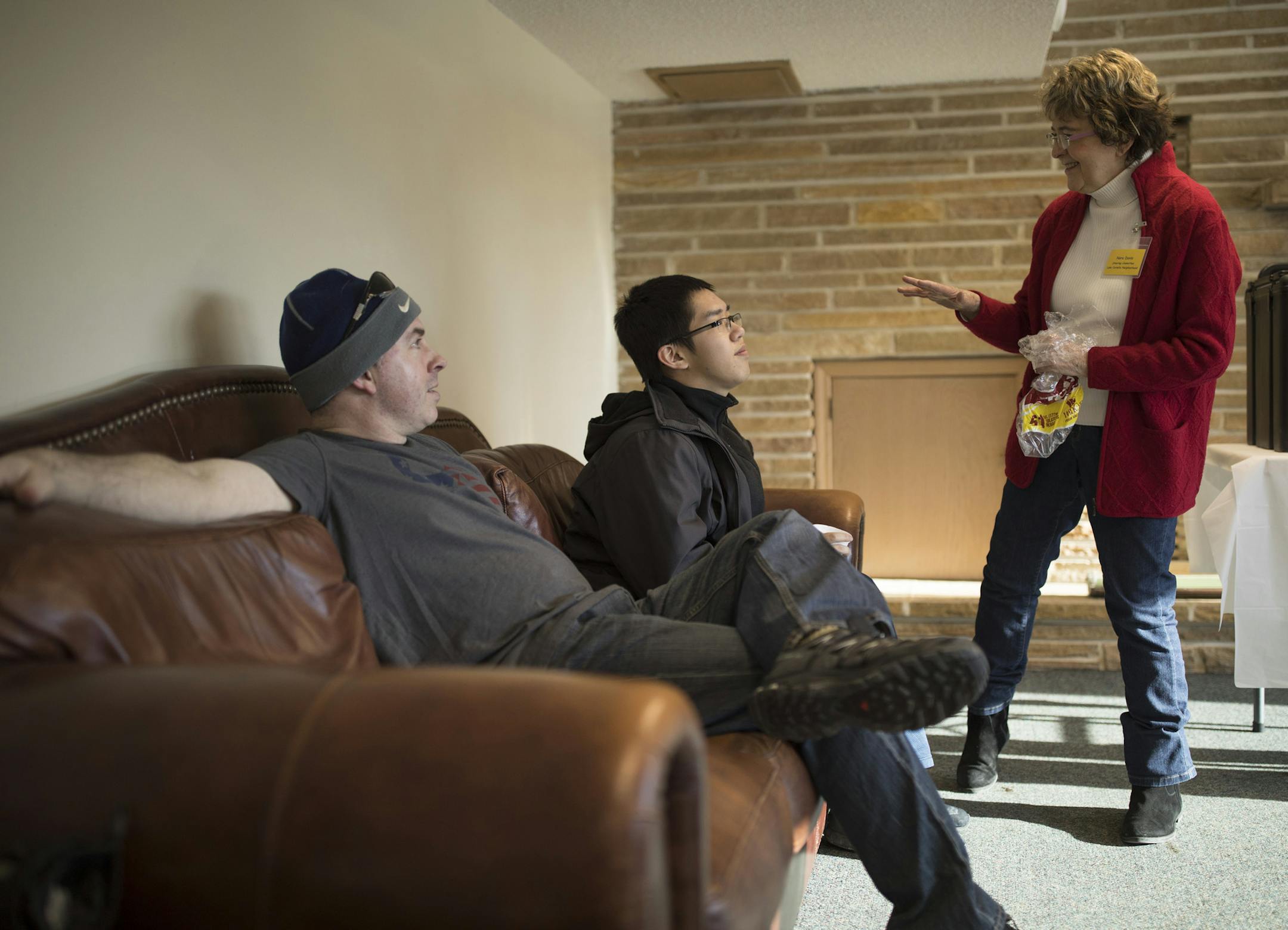 Stanley Wu visited with Nora Davis at the Lake Cornelia neighborhood sledding party Sunday afternoon. ] JEFF WHEELER ï jeff.wheeler@startribune.com Lake Cornelia, one of the newest official neighborhoods in Edina, held its first ever sledding party for neighbors at Arneson Acres Park Sunday afternoon, February 11, 2018.