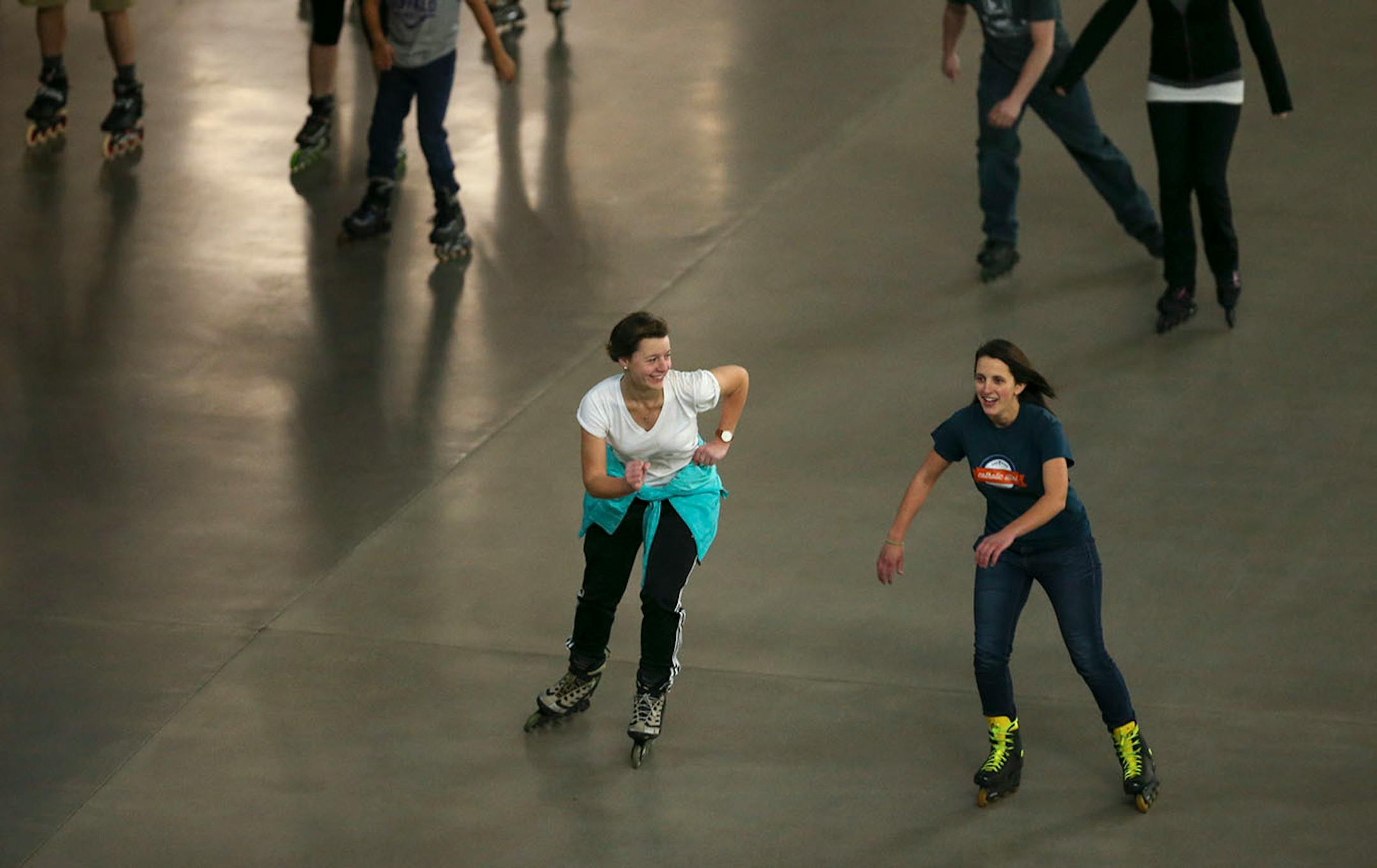 Skaters of all abilities rollered around the concourse of U.S. Bank Stadium Tuesday night. ] JEFF WHEELER ï jeff.wheeler@startribune.com Inline skating has begun in the concourse of U.S. Bank Stadium with more dates added through March 2017 due to popular demand. Hundreds of people skated during the family period from 5- 7 p.m. Tuesday night, December 27, 2016.