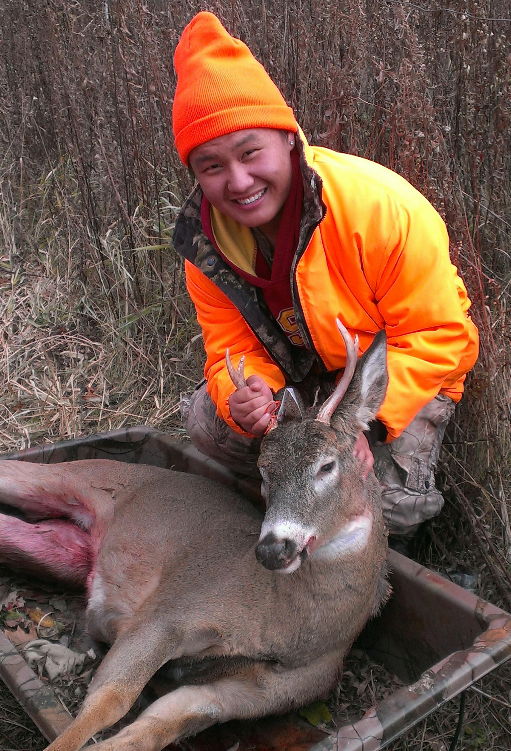 Law Zeng Yang, 16, of St. Paul ‚ÄúI shot this 4-point buck around 10 a.m. on Nov. 9 in southeastern Minnesota. It was about 60 yards away when I grabbed my 20 gauge Model 1100 and made a perfect shot. I was pretty excited about this deer because it was my first in two years of deer hunting, and I saw no deer last year.‚Äô‚Äô