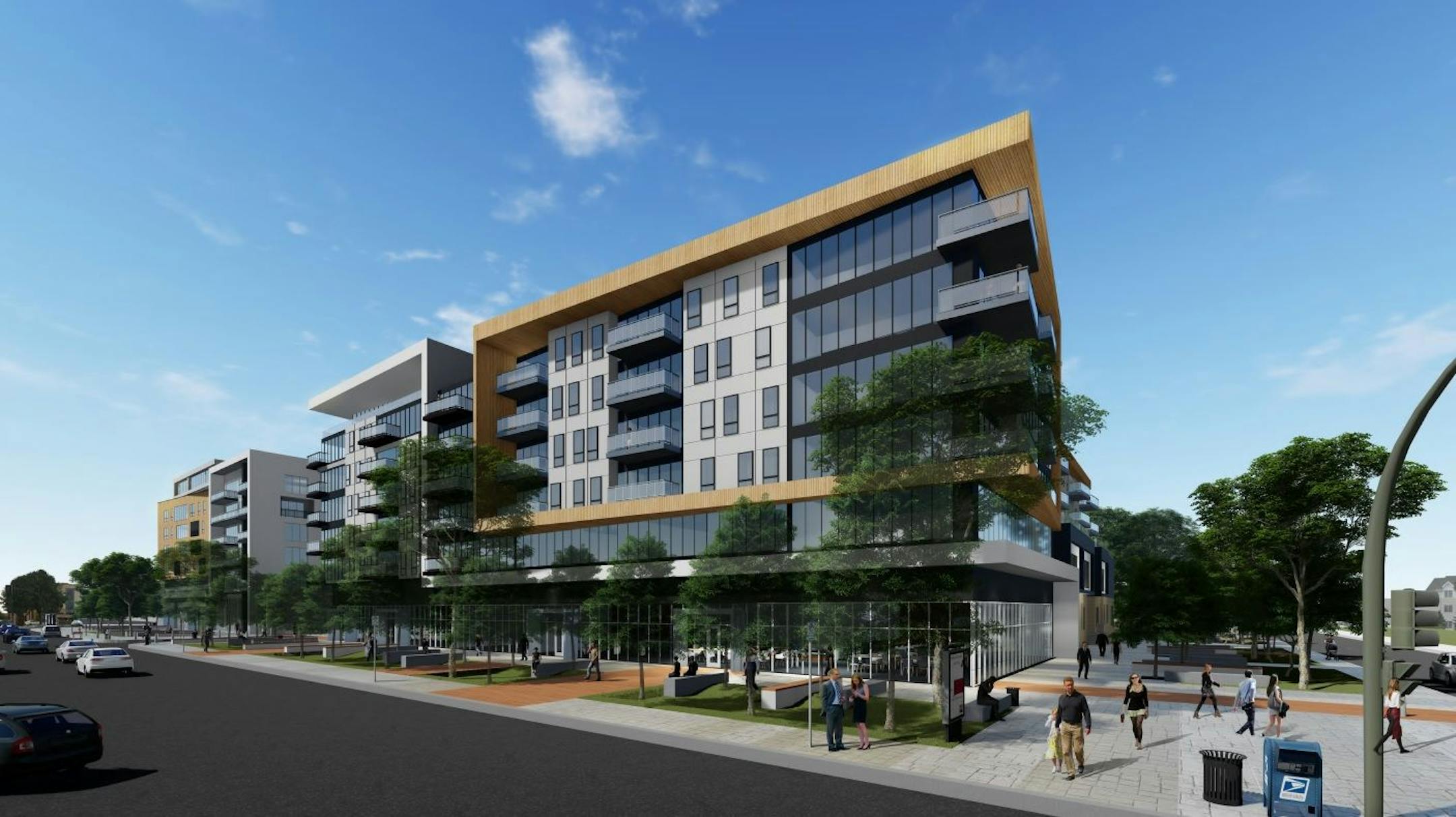 The residential development will be setback from France Avenue. Rendering shows view at the corner of France Avenue and 72nd Street.
Courtesy DJR Architecture
