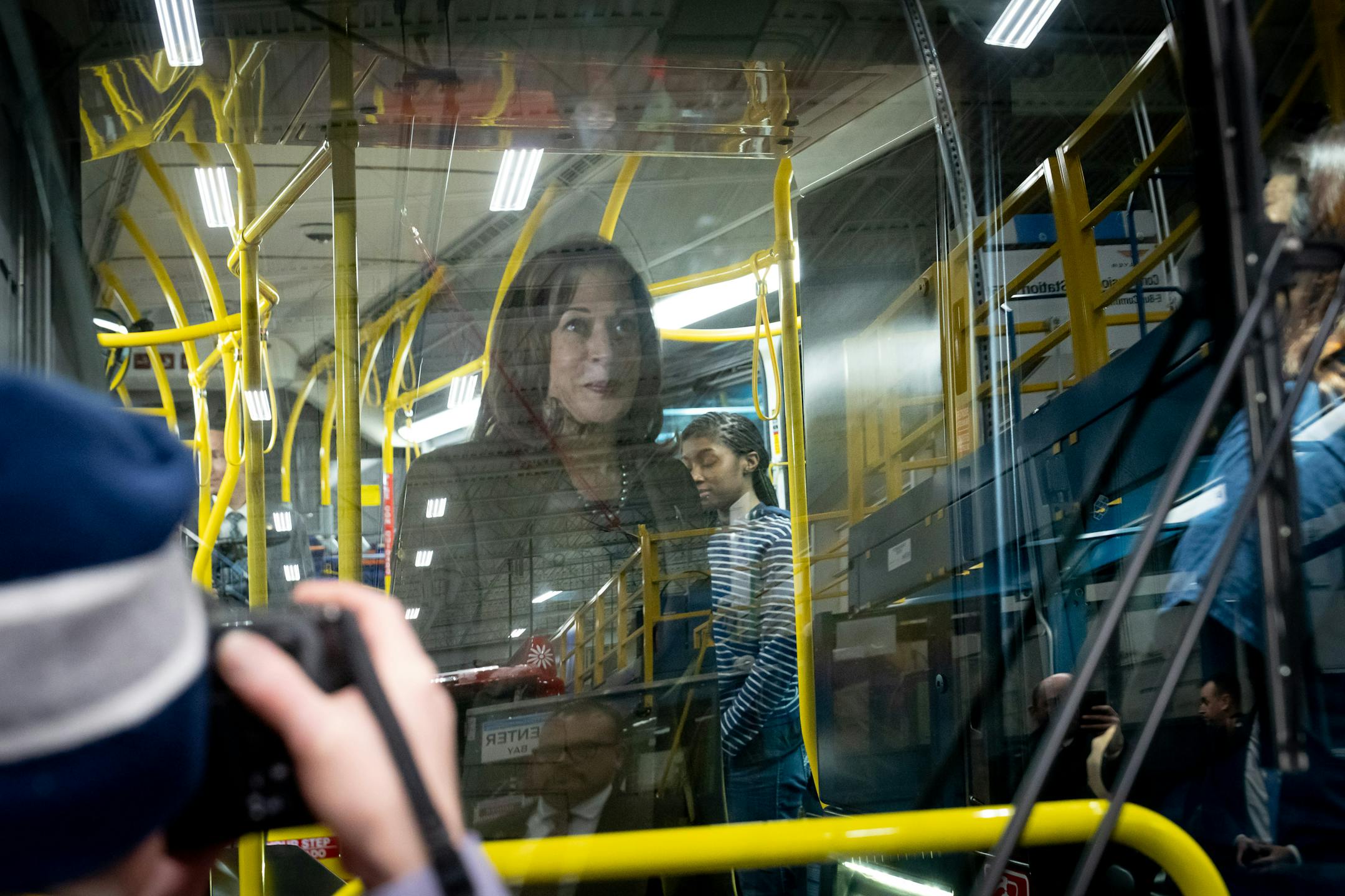 Vice President Kamala Harris tours the final assembly plant for New Flyer electric buses, Thursday, Feb. 9, 2023  St. Cloud, Minn.