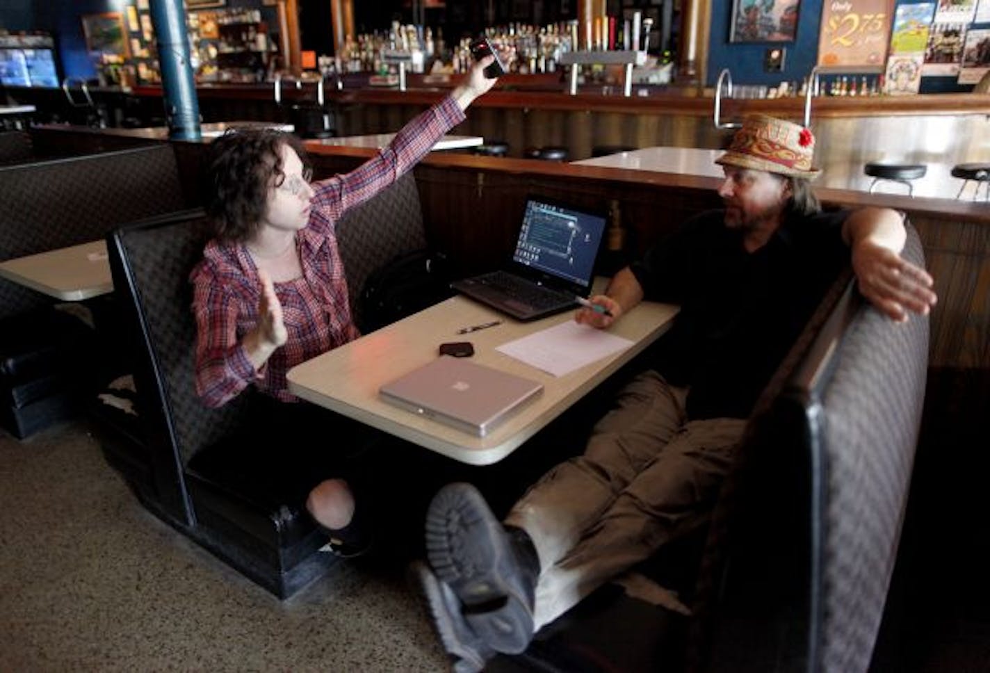 Bar manager Dave Wiegardt, right, met with Mark Mallman in early October to plan out the Marathon 3 concert at the Turf Club.