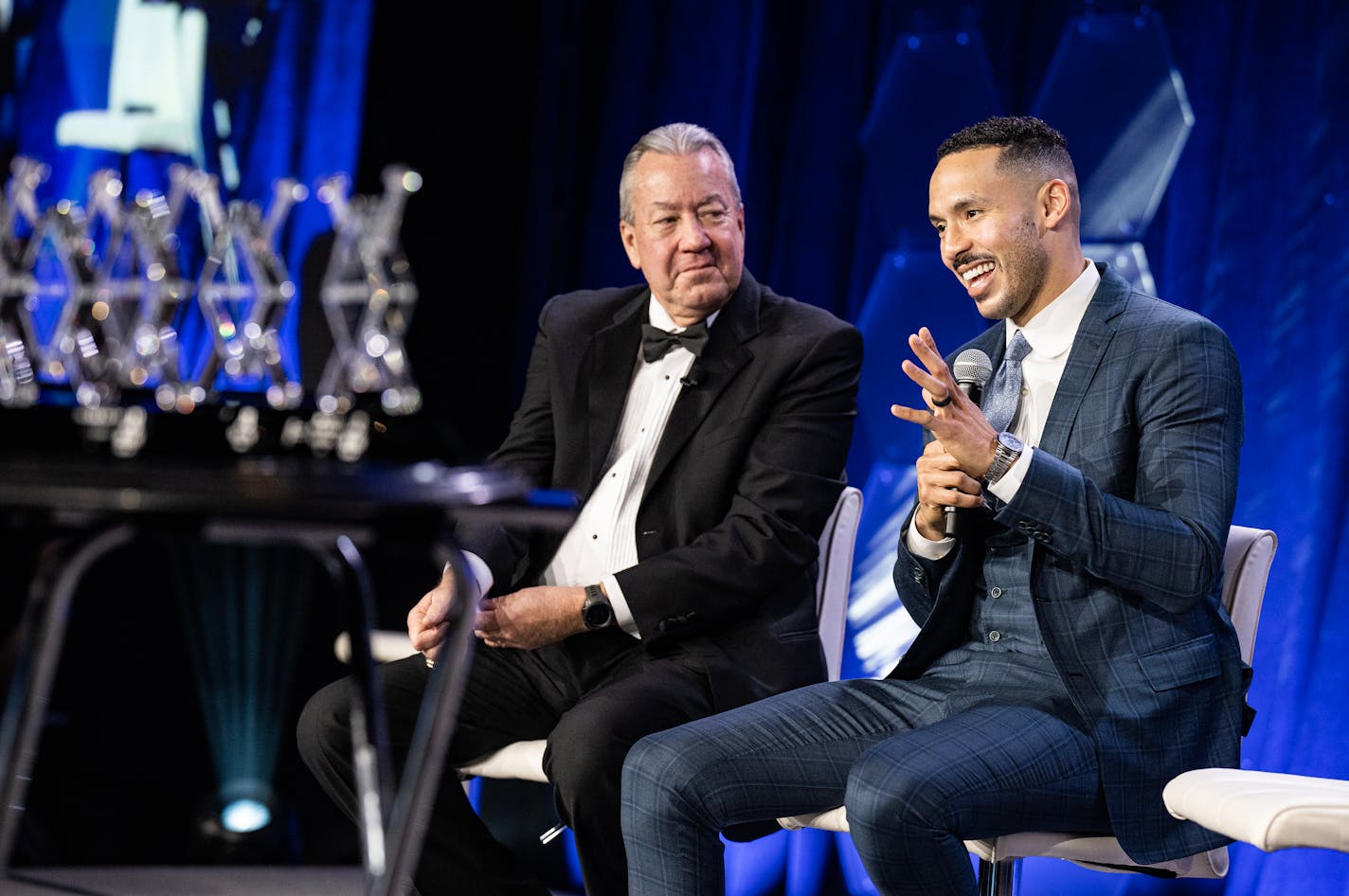 Carlos Correa gets the MVP along with four other awards in Minneapolis, Minn., on Thursday, Jan. 26, 2023. Dick Bremer was the host. The Diamond Awards will have Twins players winning awards and also famous people mingling ] RICHARD TSONG-TAATARII • richard.tsong-taatarii @startribune.com