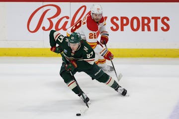 Wild winger Kirill Kaprizov (shown vs. Calgary on Tuesday) will miss three to four weeks because of a lower-body injury.