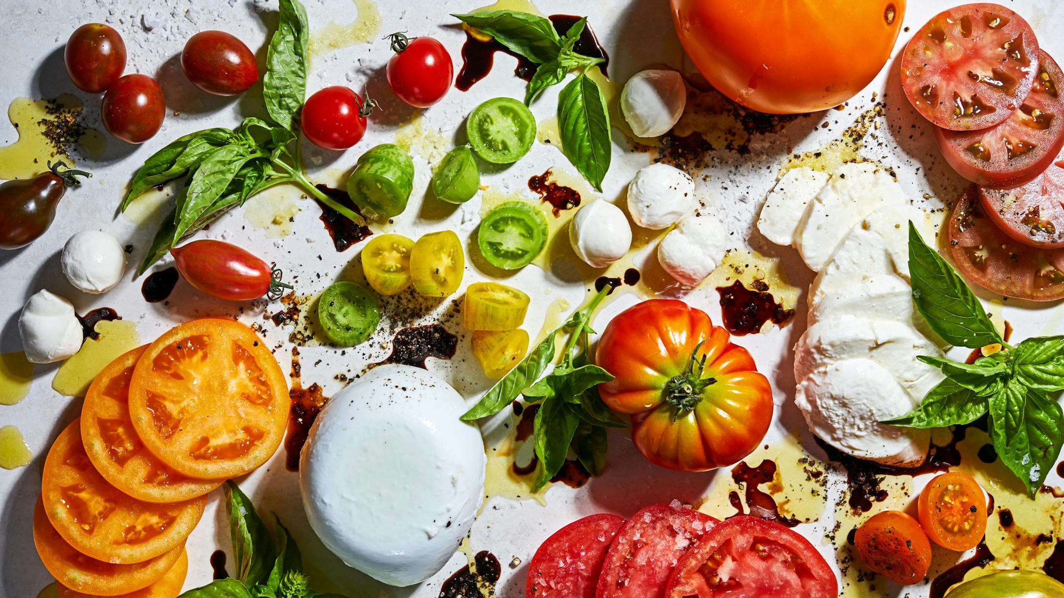 Caprese salad ingredients. MUST CREDIT: Photo by Stacy Zarin Goldberg for The Washington Post. Food styling by Lisa Cherkasky for The Washington Post.