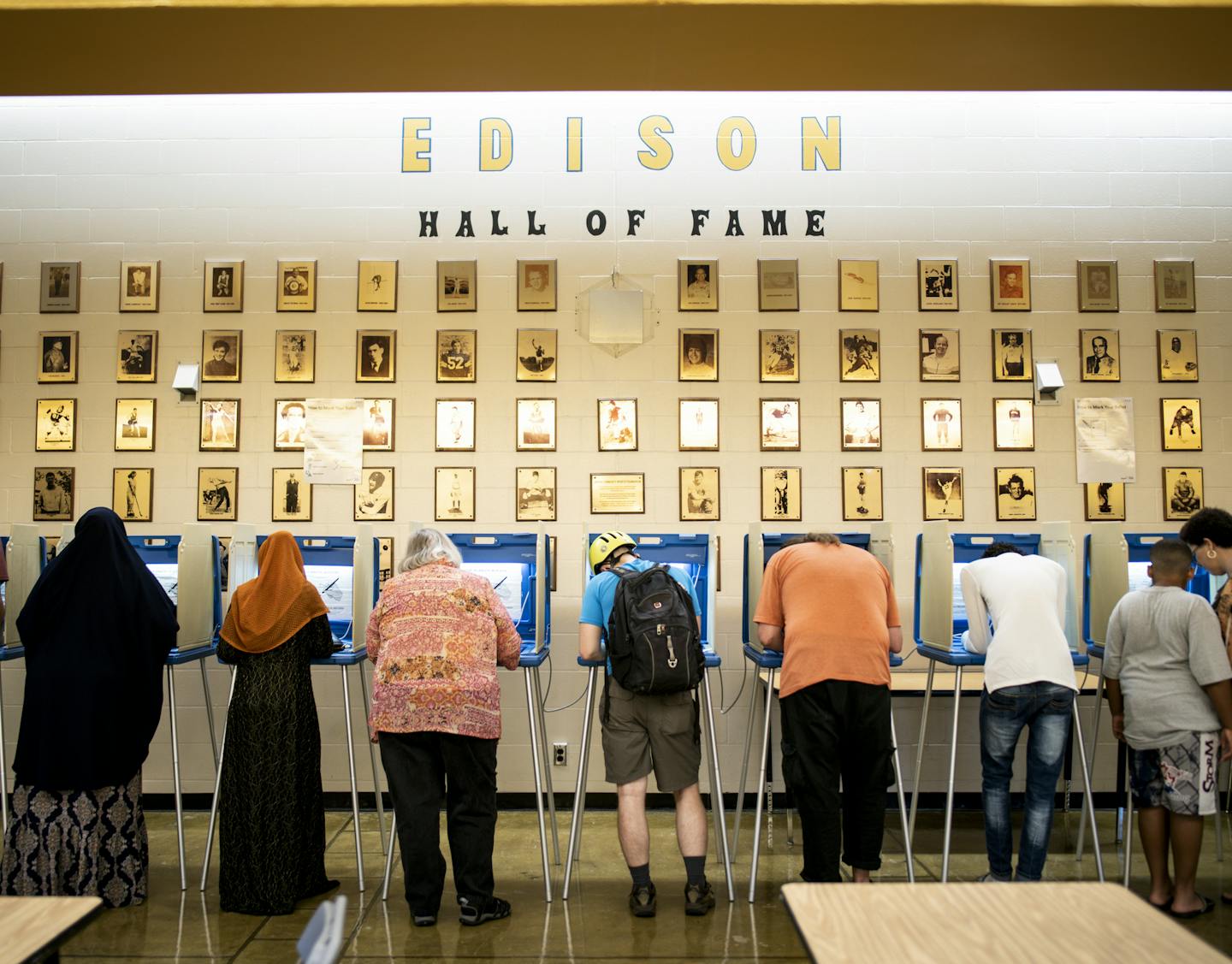 The voting booths of Edison High School in northeast Minneapolis were full at one point during an evening rush Tuesday night. ] AARON LAVINSKY &#x2022; aaron.lavinsky@startribune.com Primary elections were held Tuesday, August 14, 2018 in Minneapolis, Minn. We photograph DFL gubernatorial candidate Lori Swanson at her primary night party at Jax Cafe in Minneapolis.