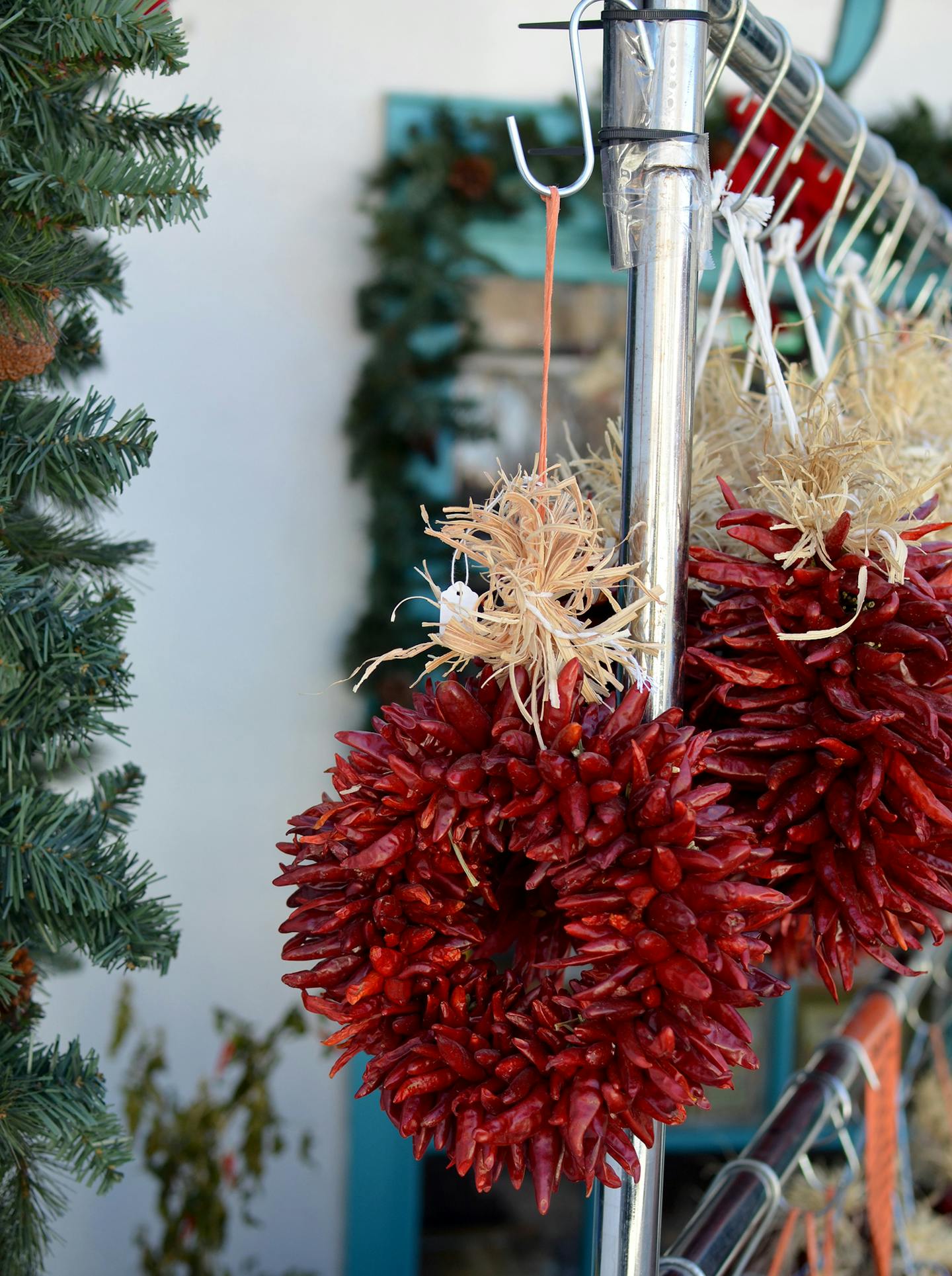 All sizes and variations of chile wreaths are for sale at the Santa Fe Farmer's Market in December.
Photo credit: Donna Tabbert Long