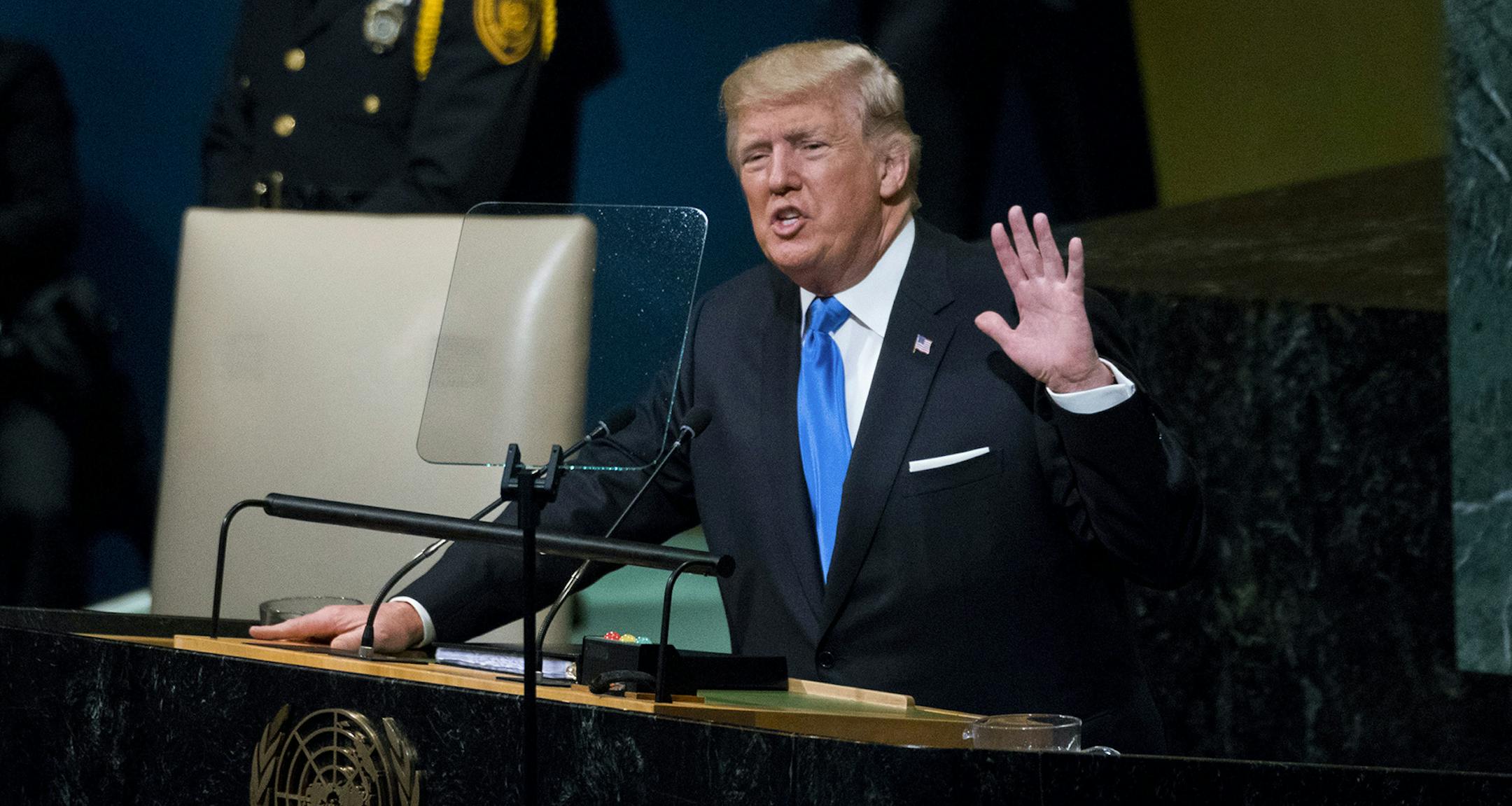 President Donald Trump addresses the United Nations General Assembly at the United Nations headquarters in New York, Sept. 19, 2017. (Doug Mills/The New York Times) ORG XMIT: MIN2017092012132018