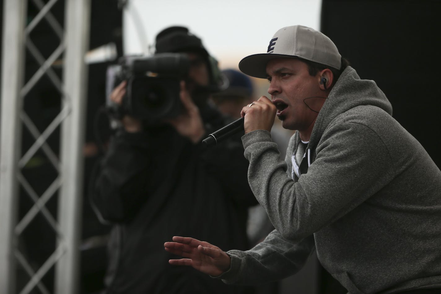 Rhymesayers Entertainment's annual Soundset music festival took place on a chilly Sunday afternoon, May 26, 2013 at Canterbury Downs in Shakopee. Hometown hero Slug of Atmosphere on the main stage Sunday evening.