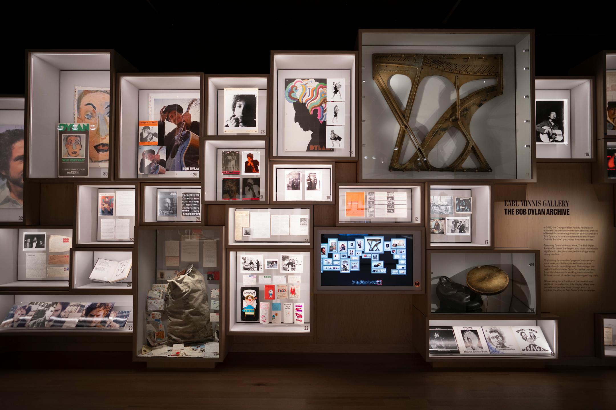 The second floor of the Bob Dylan Center in Tulsa, Okla. contains a wide-ranging interactive display of material from the center's vast archive, acquired in 2016 and pictured on Monday, May 9, 2022.