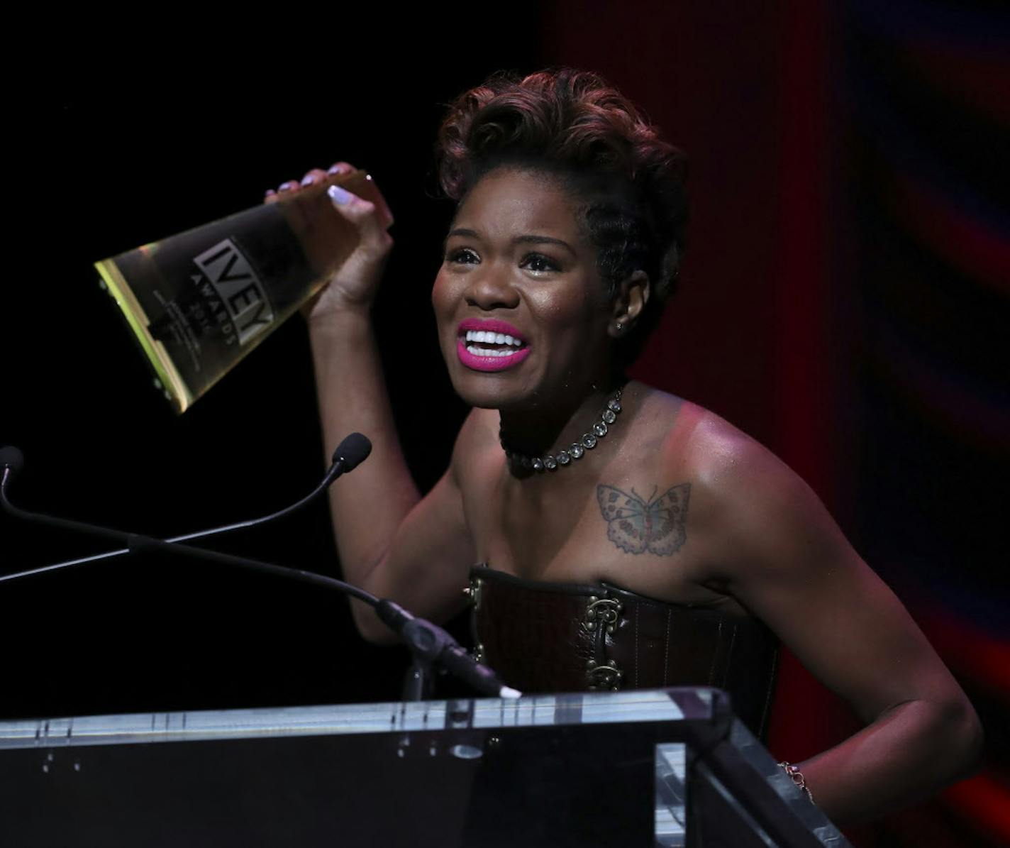 A scene from this year Ivey Awards, as Jasmine Hughes accepted an acting prize for Penumbra's "Sunset Baby" Sept. 19, 2016. (photo by Jeff Wheeler, jeff.wheeler@startribune.com)