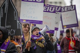 A group of SEIU strikers rallied outside the Public Service Building on Monday during a listening session in support of CTUL (Centro de Trabajadores U