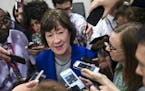 FILE -- Sen. Susan Collins (R-Maine) speaks to reporters on Capitol Hill in Washington, June 22, 2017. The Senate bill to repeal the Affordable Care A
