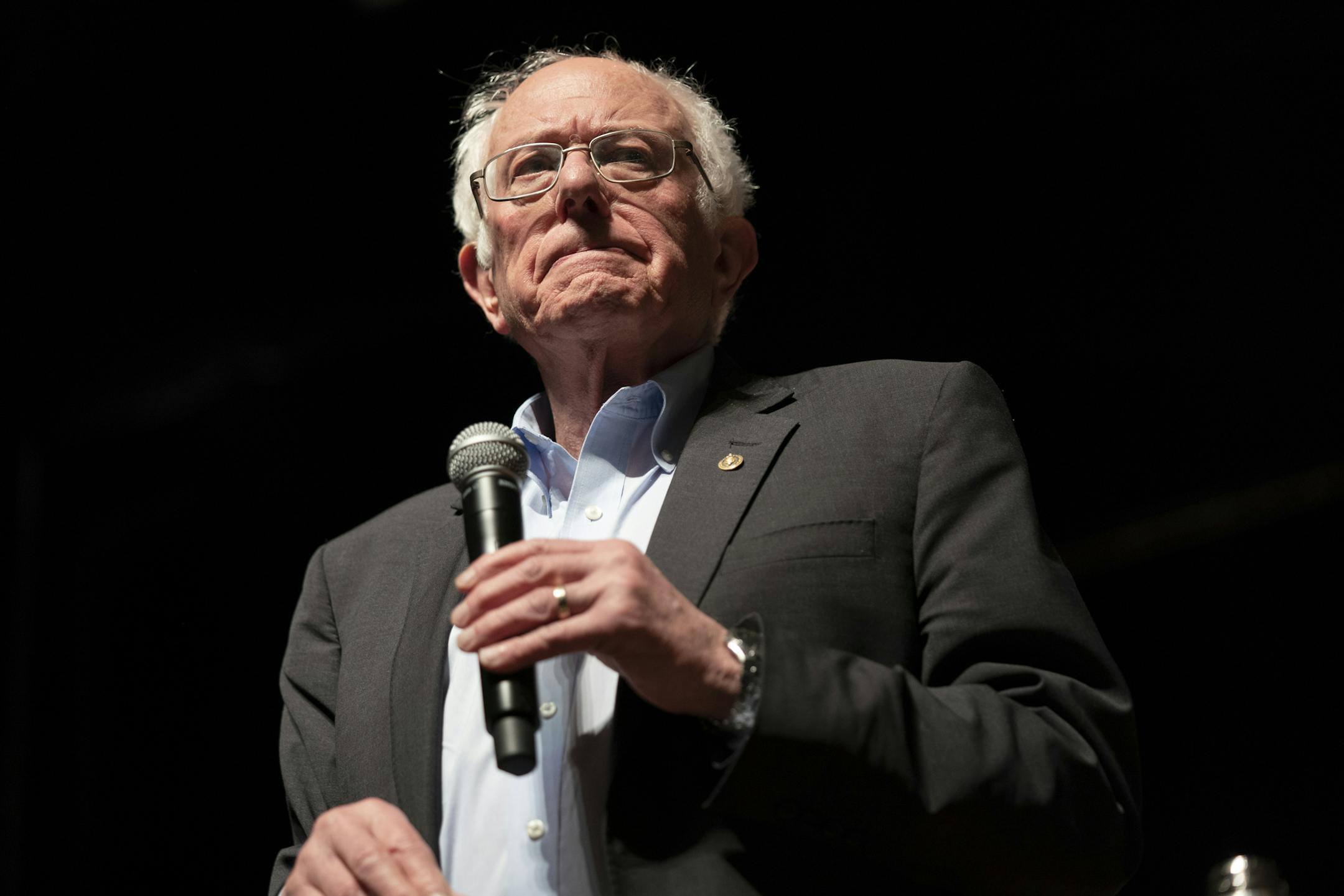 Sen. Bernie Sanders (I-Vt.), a Democratic presidential candidate, speaks during a campaign event at the Ames City Auditorium in Ames, Iowa, Jan. 25, 2020. (Tamir Kalifa/The New York Times)