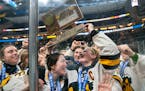Warroad players celebrated their Class 1A title in 2023 after beating Orono 3-1. Both teams are back for this year's tournament.