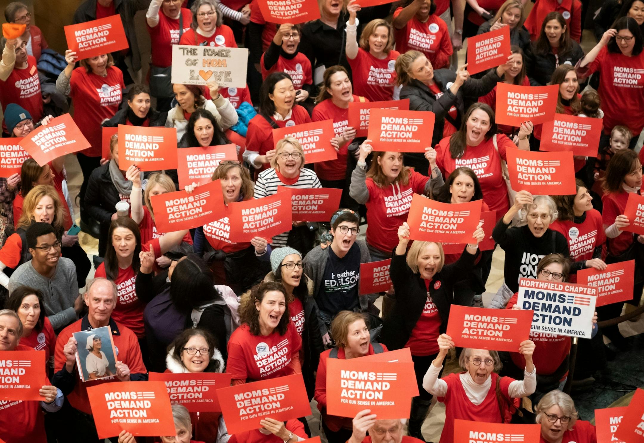 Moms Demand Action for Gun Sense in America chanted in the Capitol Rotunda as the group rallied for sensible gun laws.