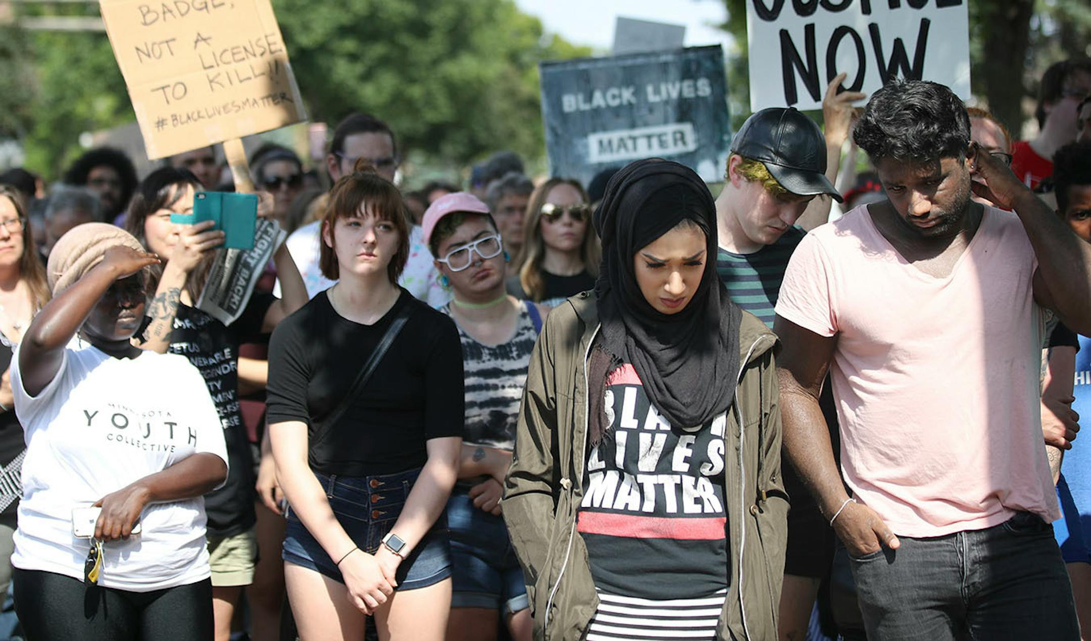 North side community members held a protest and rally at the Fourth Precinct on Plymouth Avenue in response to the shooting death of Thurman Blevins by Minneapolis Police.