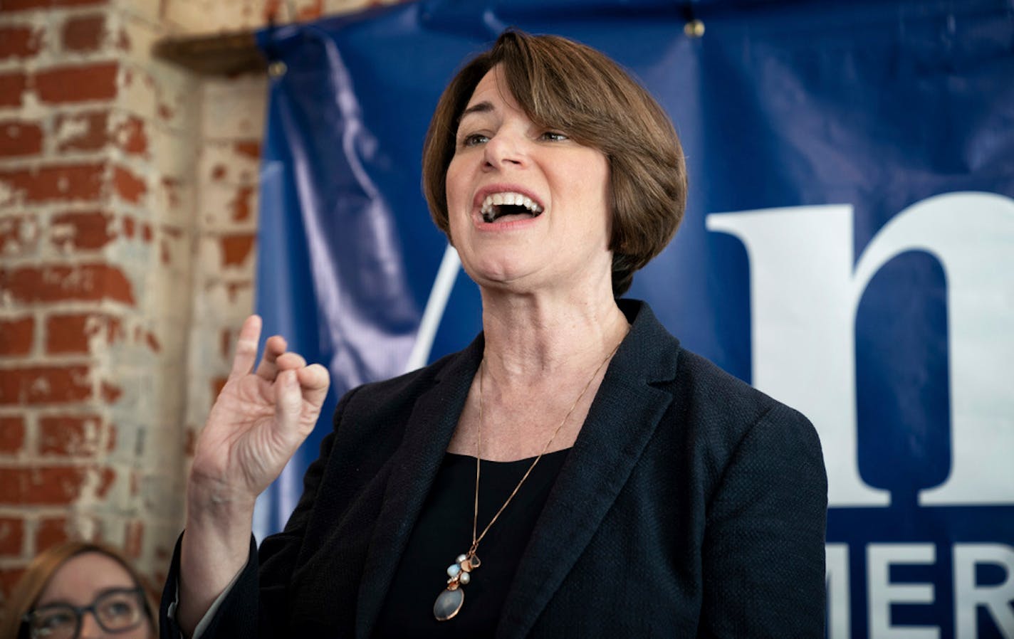 Democratic presidential candidate Sen. Amy Klobuchar, D-Minn., campaigns in Eau Clare, Wis., on Saturday, Feb. 16, 2019. (Glen Stubbe/Star Tribune via AP)