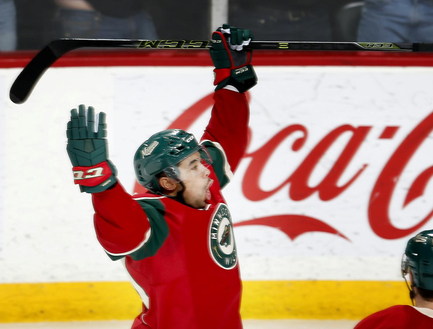 Matt Dumba (24) celebrated after scoring a power play goal in the second period. ] CARLOS GONZALEZ &#xef; cgonzalez@startribune.com - December 3, 2015, St. Paul, MN, Xcel Energy Center, NHL, Minnesota Wild vs. Toronto Maple Leafs