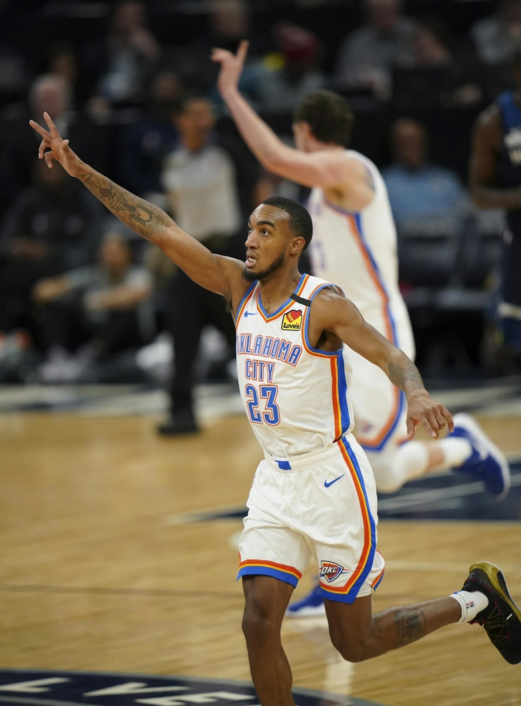 Oklahoma City Thunder guard Terrance Ferguson (23) celebrated his third quarter three pointer. He finished with 14 points.