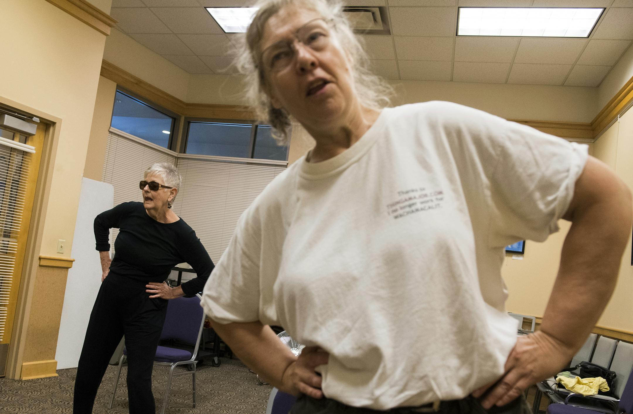 Julie Anderson, left, and Megan Knieff took a Zumba class at the Skyway Senior Center on Thursday.