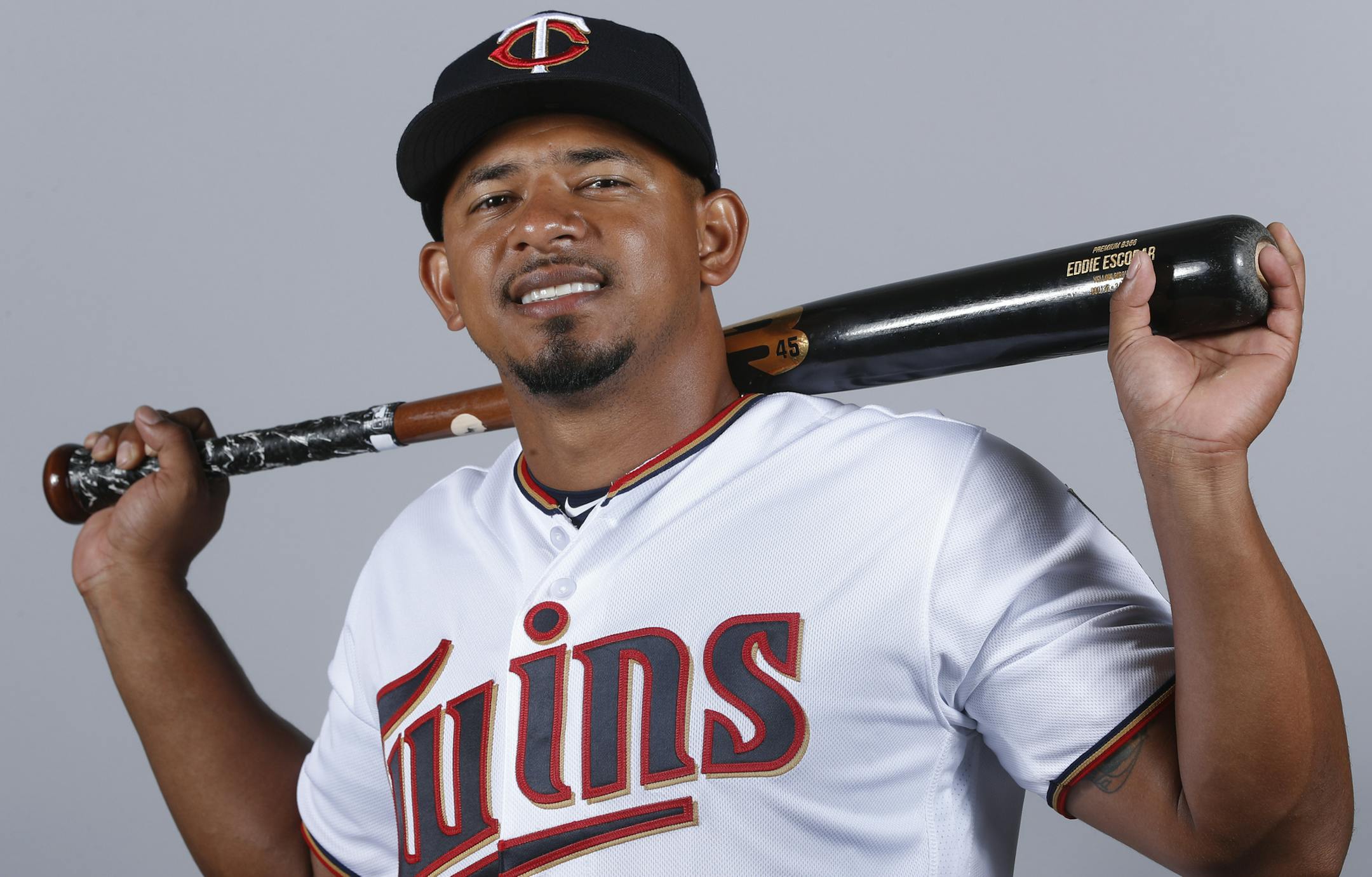 This is a 2018 photo of Eduardo Escobar of the Minnesota Twins baseball team. This image reflects the 2018 active roster as of Wednesday, Feb. 21, when this image was taken. (AP Photo/John Minchillo) ORG XMIT: FLJMOTK