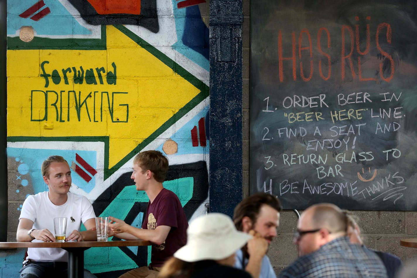 Max Rehbein, left, and Jon Gorzycki stopped at Bauhaus Brewery on their tour of northeast taprooms.