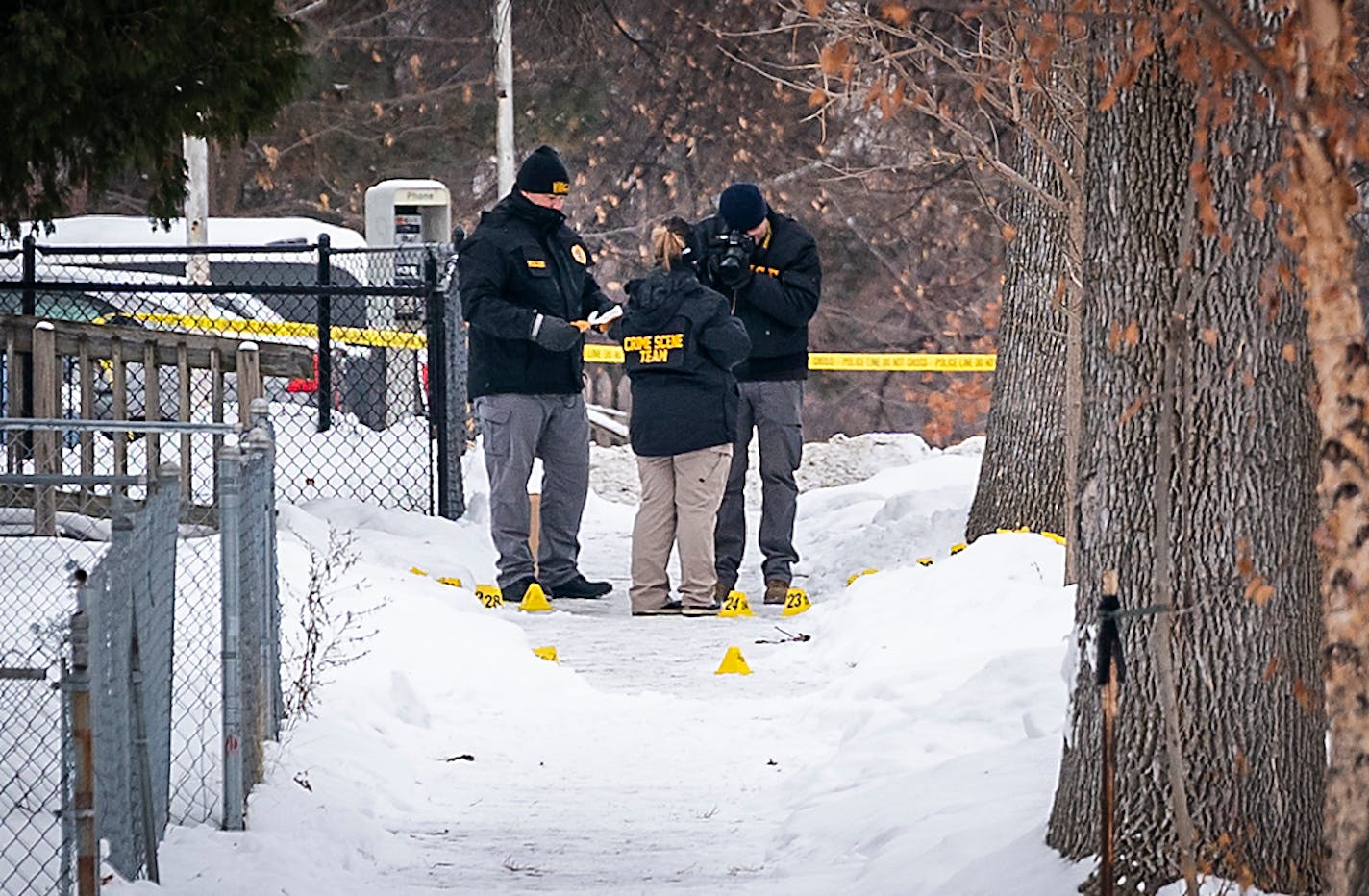 Investigators on the scene of a shooting where a man was shot and critically wounded by Minneapolis police responding to a domestic-related assault on the 3100 block of N. Thomas Avenue.