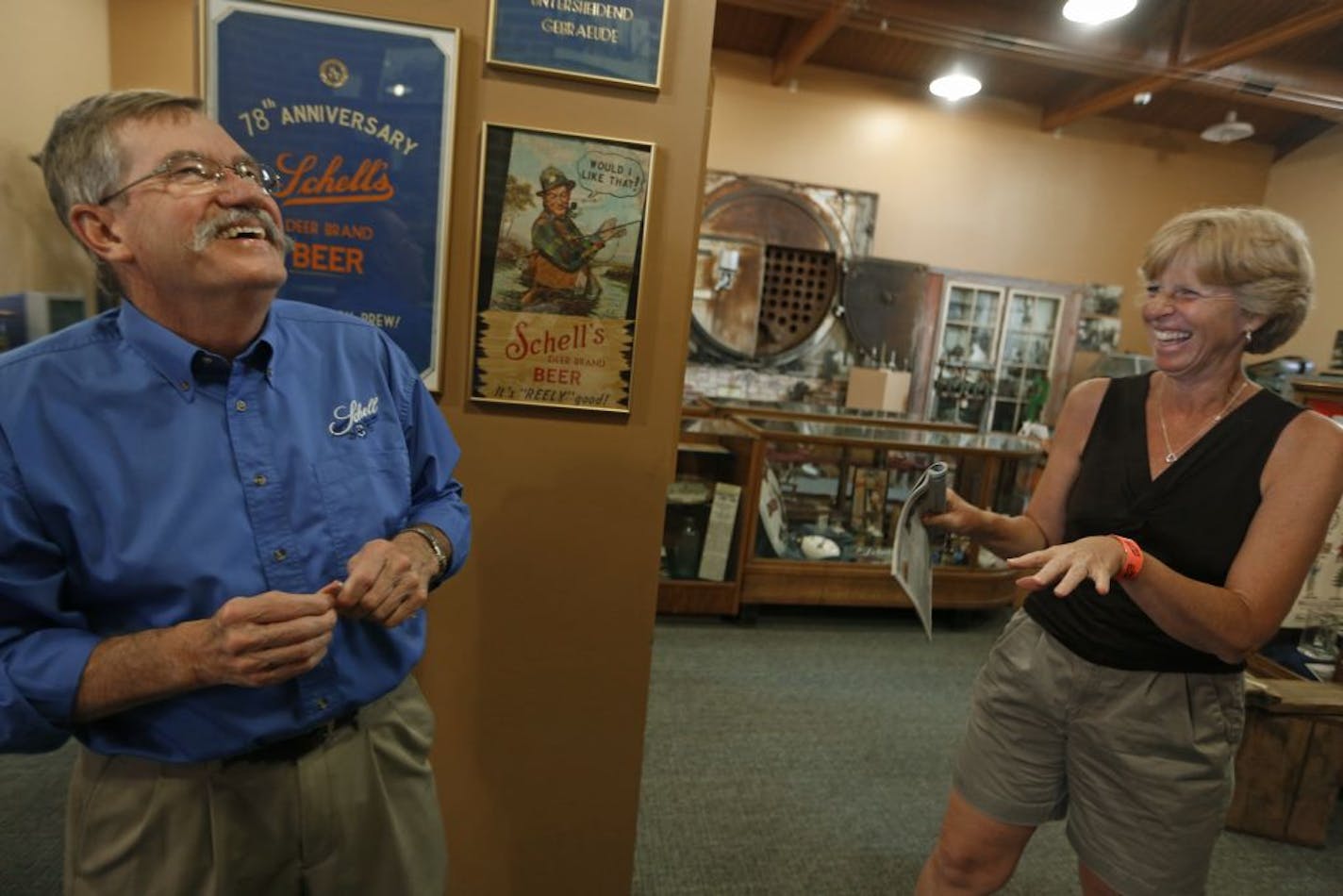 In New Ulm at the August Schell Brewery museum, Ted Marti is the fifth generation brewer. Deb Neuger of Edina asked Marti whether he was old enough to remember the removal of ice from the river for the making of beer. Marti told her that refrigeration was already in place before he was born.