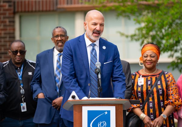 St. Paul Public Schools Superintendent Joe Gothard speaks at a press conference announcing the launch in September of an East African elementary magne