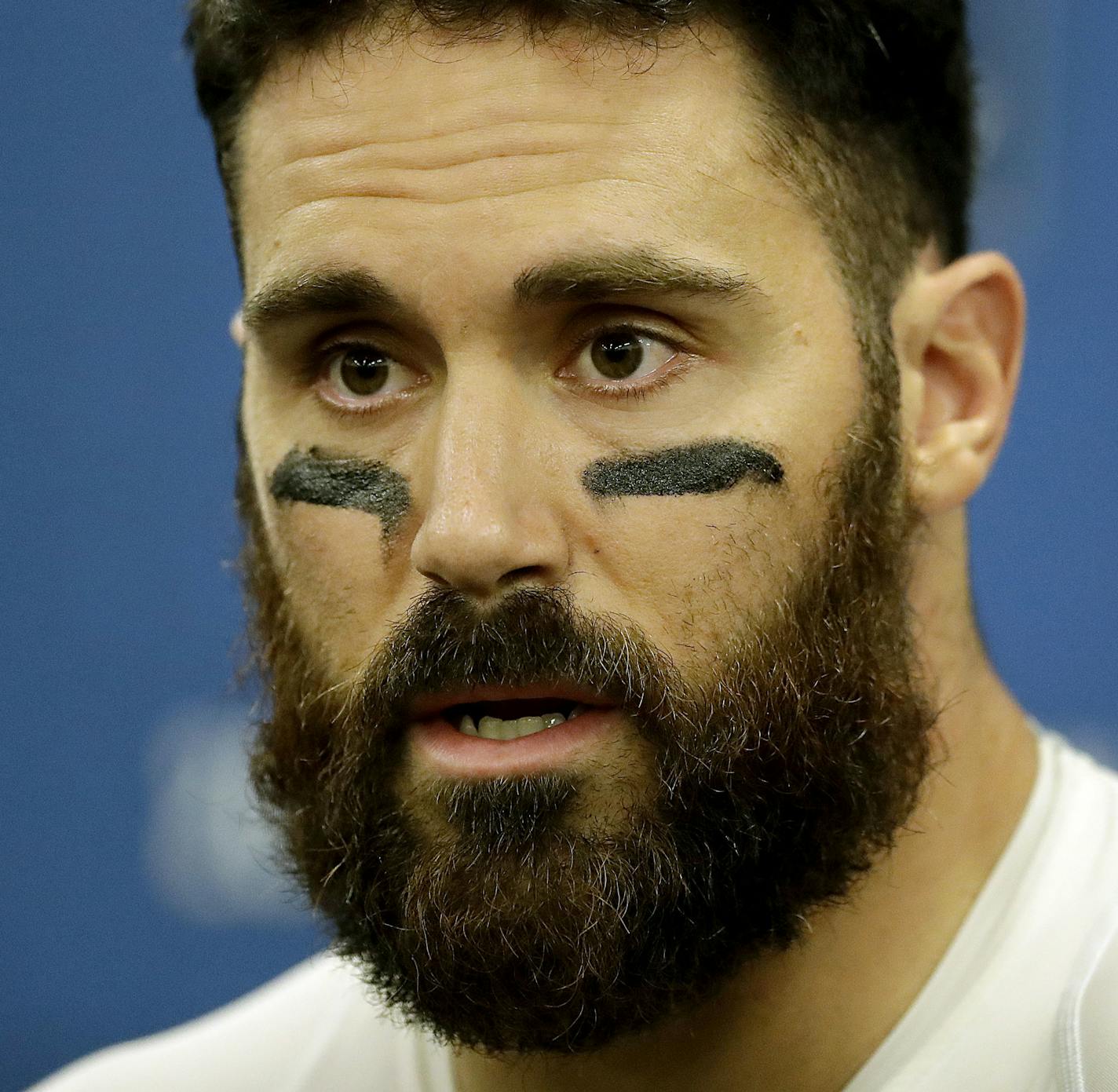 Baltimore Ravens free safety Eric Weddle speaks at a news conference after an NFL football game against the Jacksonville Jaguars at Wembley Stadium in London, Sunday Sept. 24, 2017. (AP Photo/Matt Dunham)