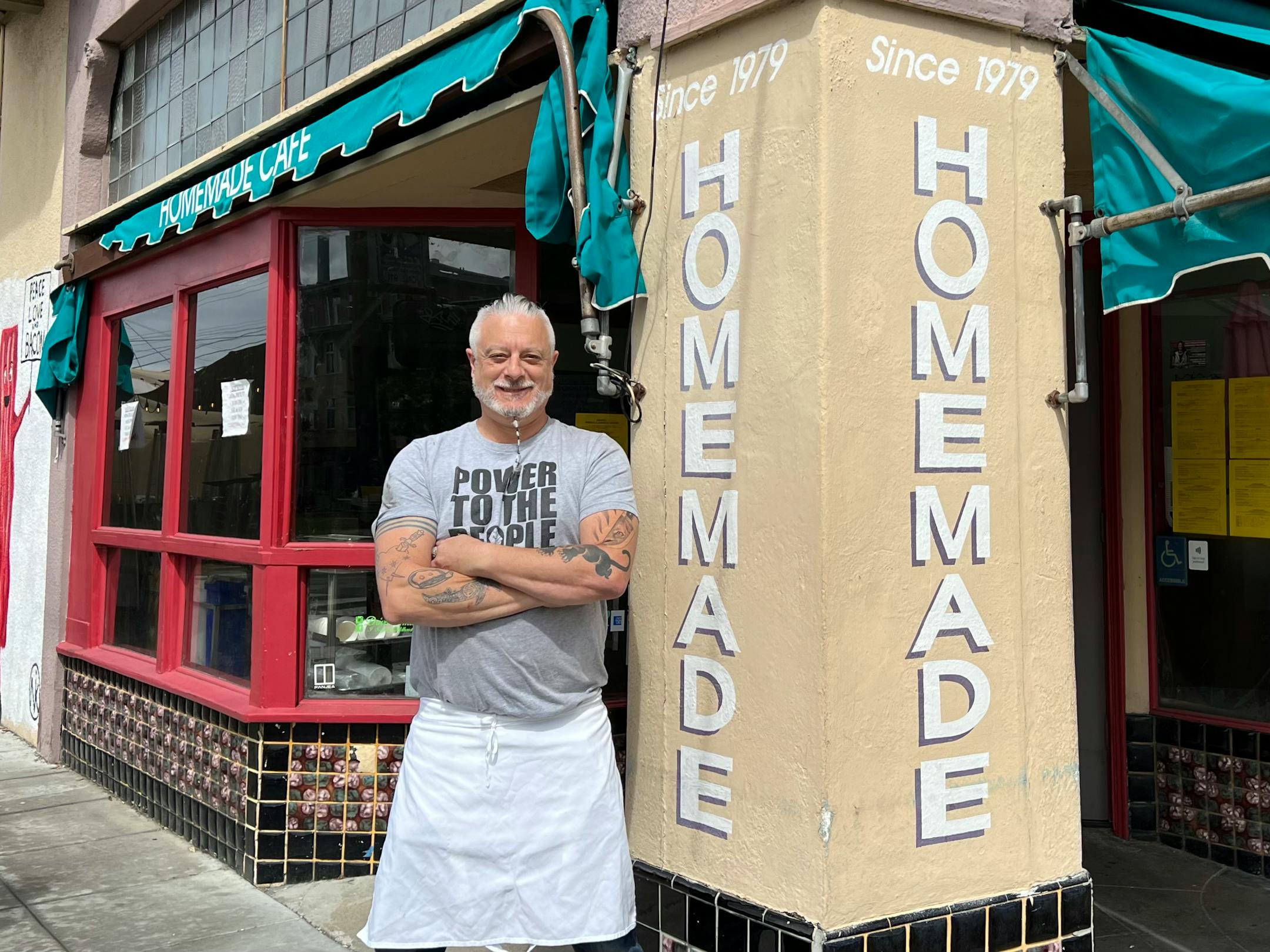 Collin Doran stands outside the Homemade Cafe, his restaurant in Berkeley, Calif. MUST CREDIT: Charlotte Doran.
