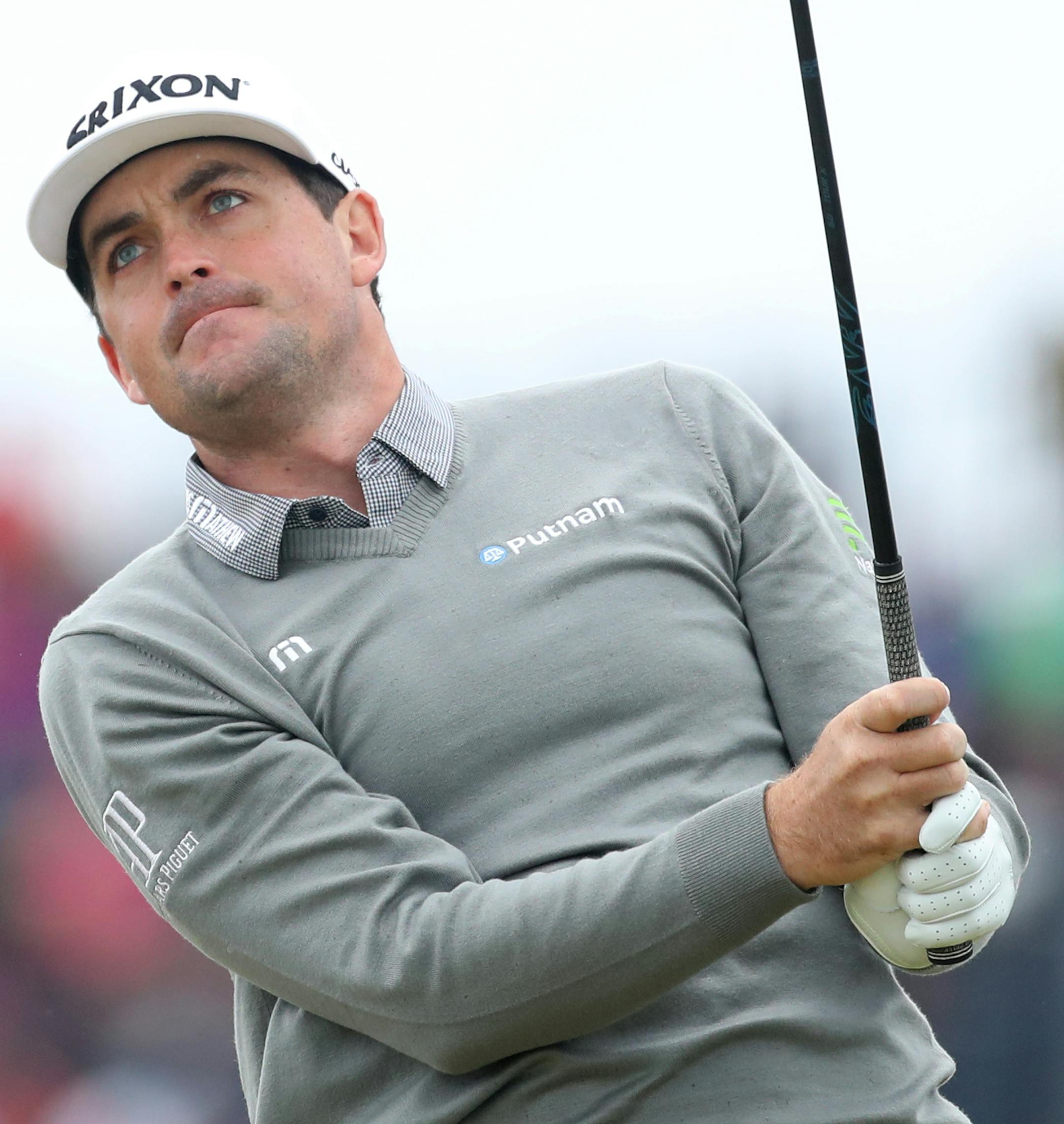 Keegan Bradley of the US play his tee shot from the 6th hole during the third round of the British Open Golf Championship at the Royal Troon Golf Club in Troon, Scotland, Saturday, July 16, 2016. (AP Photo/Peter Morrison)