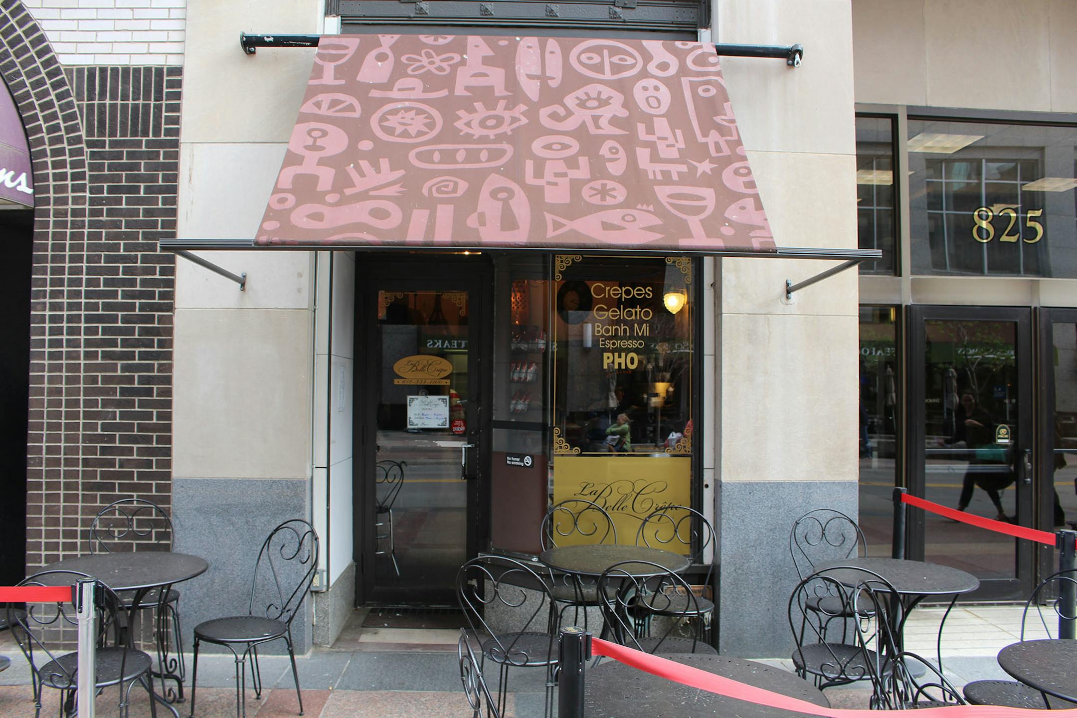 Newberg's favorite storefront is La Belle Crepe in the Medical Arts Building, where a patio juts out from a very narrow entrance.