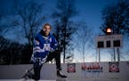 Minnetonka forward Hagen Burrows, the Star Tribune’s Metro Player of the Year in boys hockey, photographed on the backyard rink of Tom Schoolmeester
