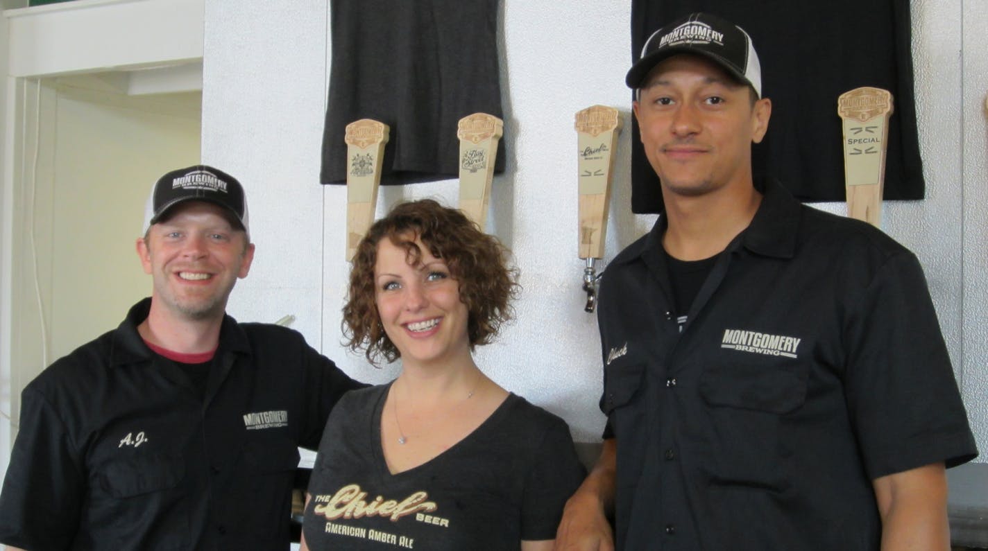 From left, A.J. Newton, head brewer; Lindsay Simon, general manager and building owner; and Charles Dorsey, Montgomery Brewing owner and brewer.