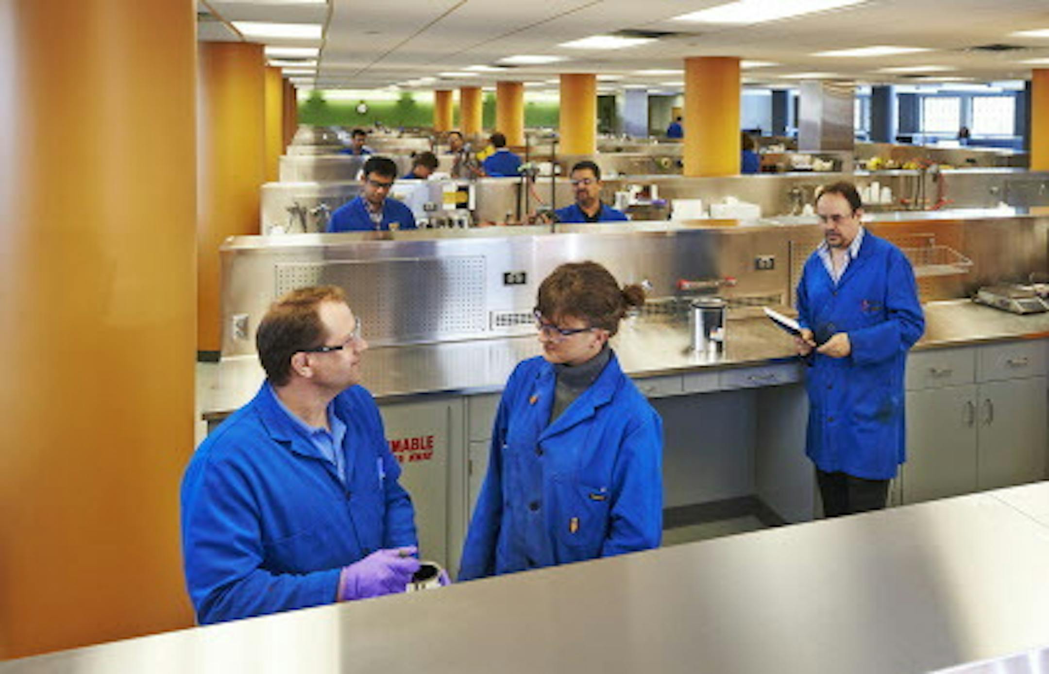 About 270 Valspar corporate and research employees are returning to refurbished quarters on the century-old campus, just north of the Vikings Stadium site on the east end of downtown.