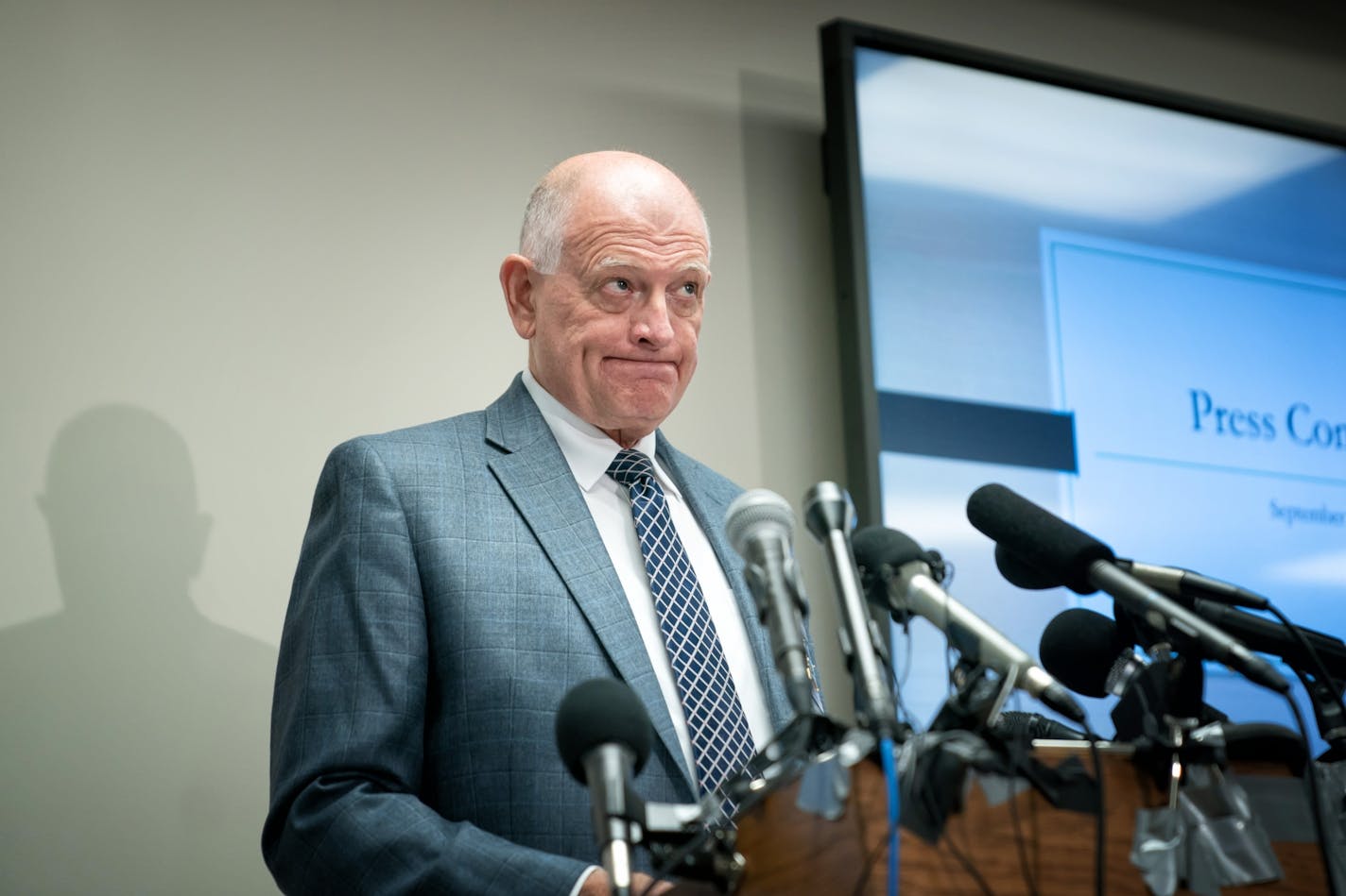 Stearns County Sheriff Don Gudmundson waited to begin a press conference to discuss the document release in the Jacob Wetterling case.