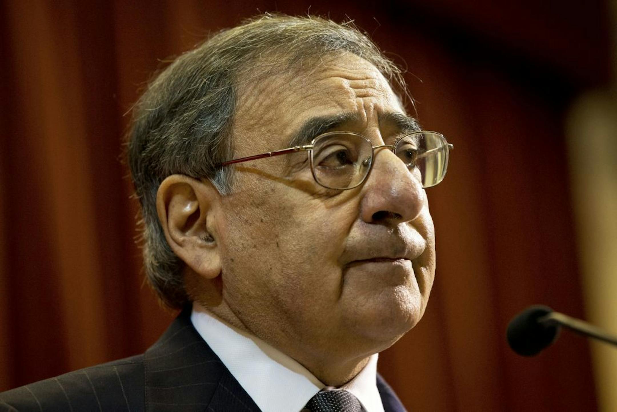 U.S. Defense Secretary Leon Panetta pauses while speaking about the situation in Algeria, at the start of his remarks during a visit to King's College in London on Friday, Jan. 18, 2013, saying there will be "no quarter for terrorists in North Africa."