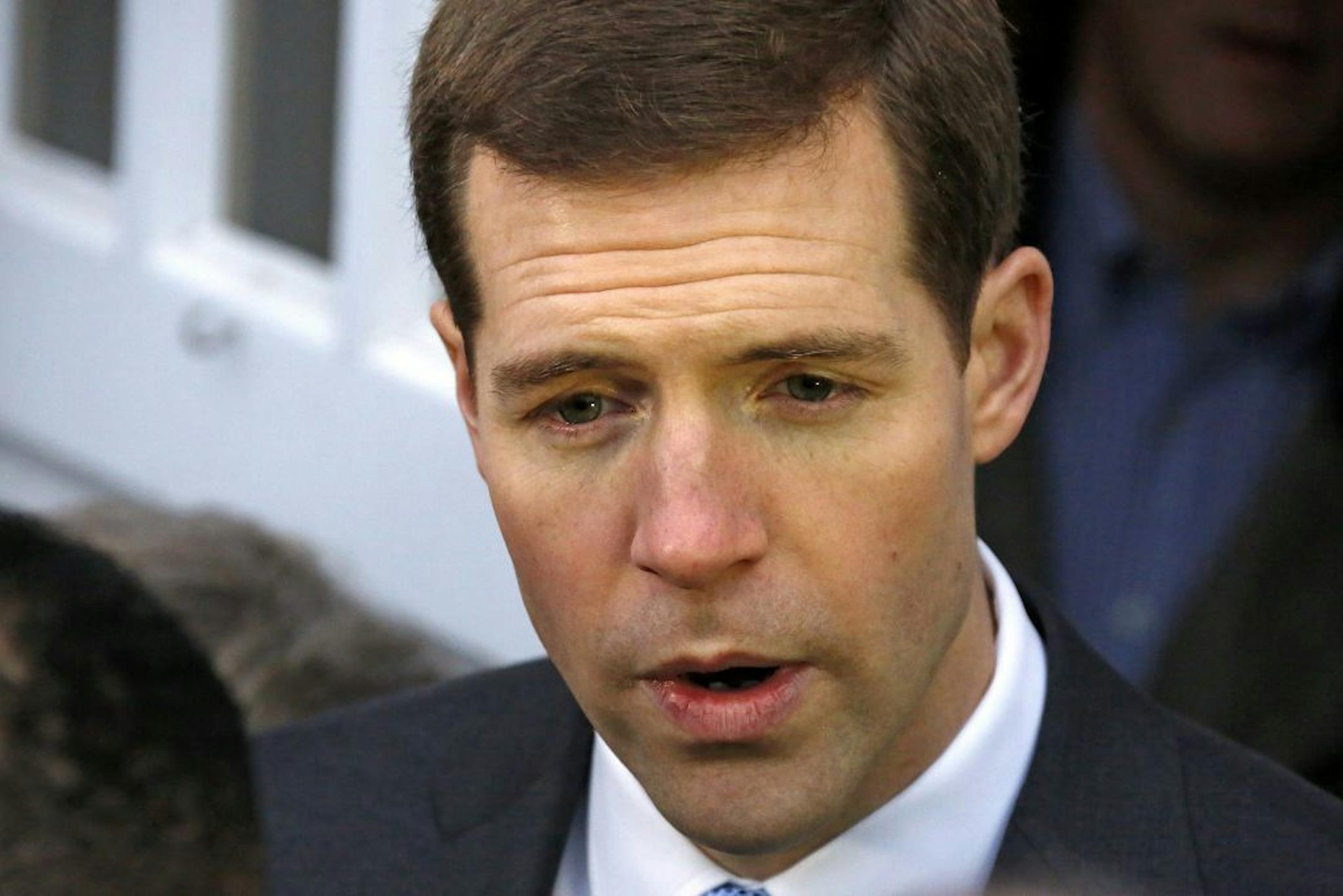 Conor Lamb, the Democratic candidate for the March 13 special election in Pennsylvania's 18th Congressional District, talks with reporters after voting in Mount Lebanon, Pa., Tuesday, March 13, 2018.