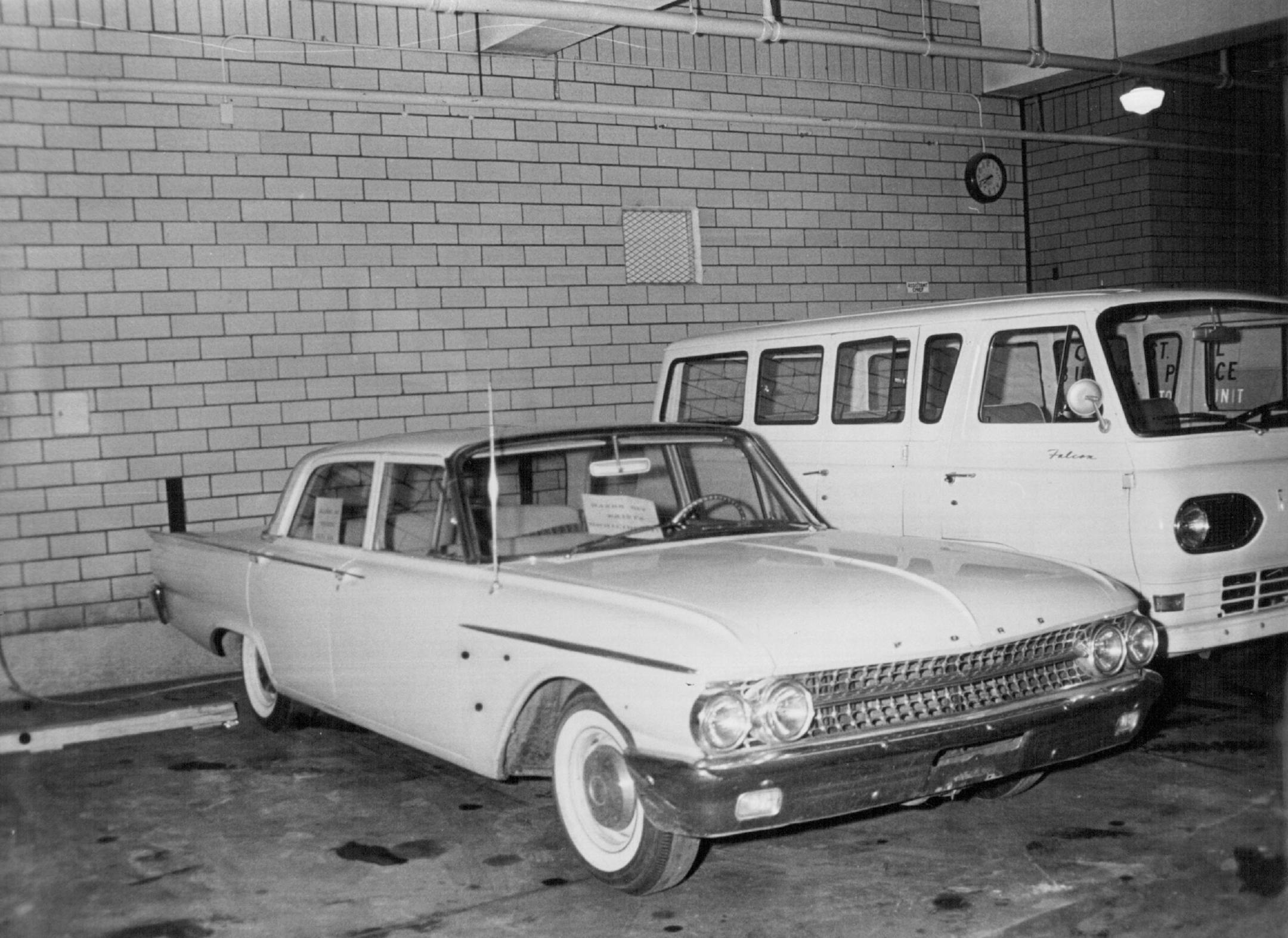 May 3, 1963 Car In St. Paul Police Garage -- Reportedly used by slayer of Mrs. Thompson. A car reportedly used by the killer to flee the scene of the slaying of Mrs. T. Eugene Thompson was located by St. Paul police Thursday in Bloomer, Wis. Police traced the car to a Bloomer Ford dealer on information reportedly obtained from Sheldon S. Morris, one of three men charged with first degree murder in the March 6 killing of the St. Paul woman.
