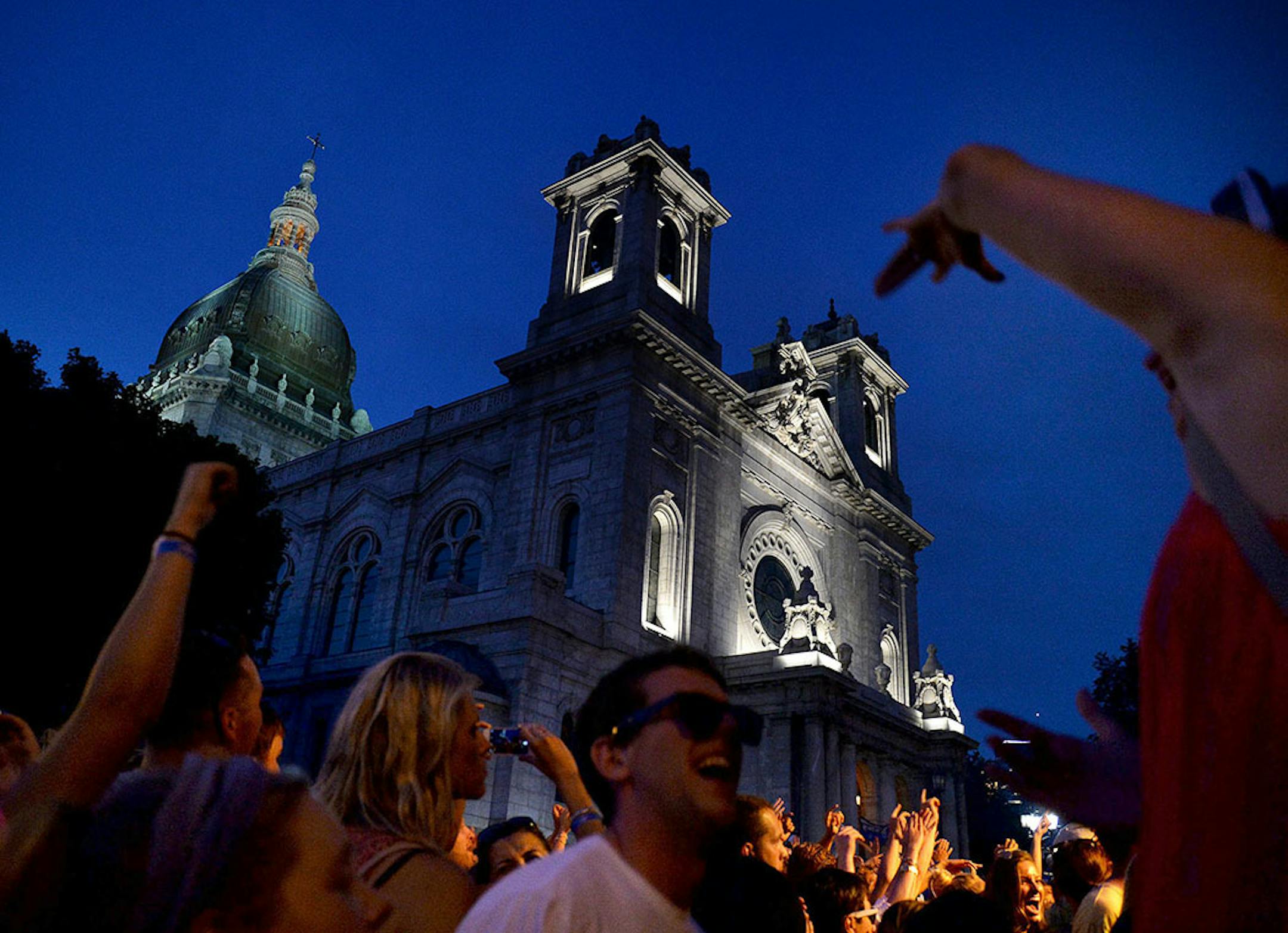 The crowd danced while O.A.R. performed in Minneapolis, Minn., during The Basilica Block Party on Friday July 10, 2015. The Block Party features food vendors and performers such as Weezer and Wilco. The Block Party�s proceeds benefit the Basilica Landmark and The Basilica�s St. Vincent de Paul outreach program.