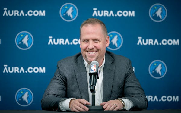 Tim Connelly, shown meeting with the media Monday, is about to begin his first season as Timberwolves president of basketball operations.