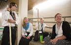 The 4-H team from Anoka County, Madison Arndt, 16, from left, AnnElise Brostrom, 16, Caleb Brostrom, 13, and their coach Therea Brostrom laugh and rel