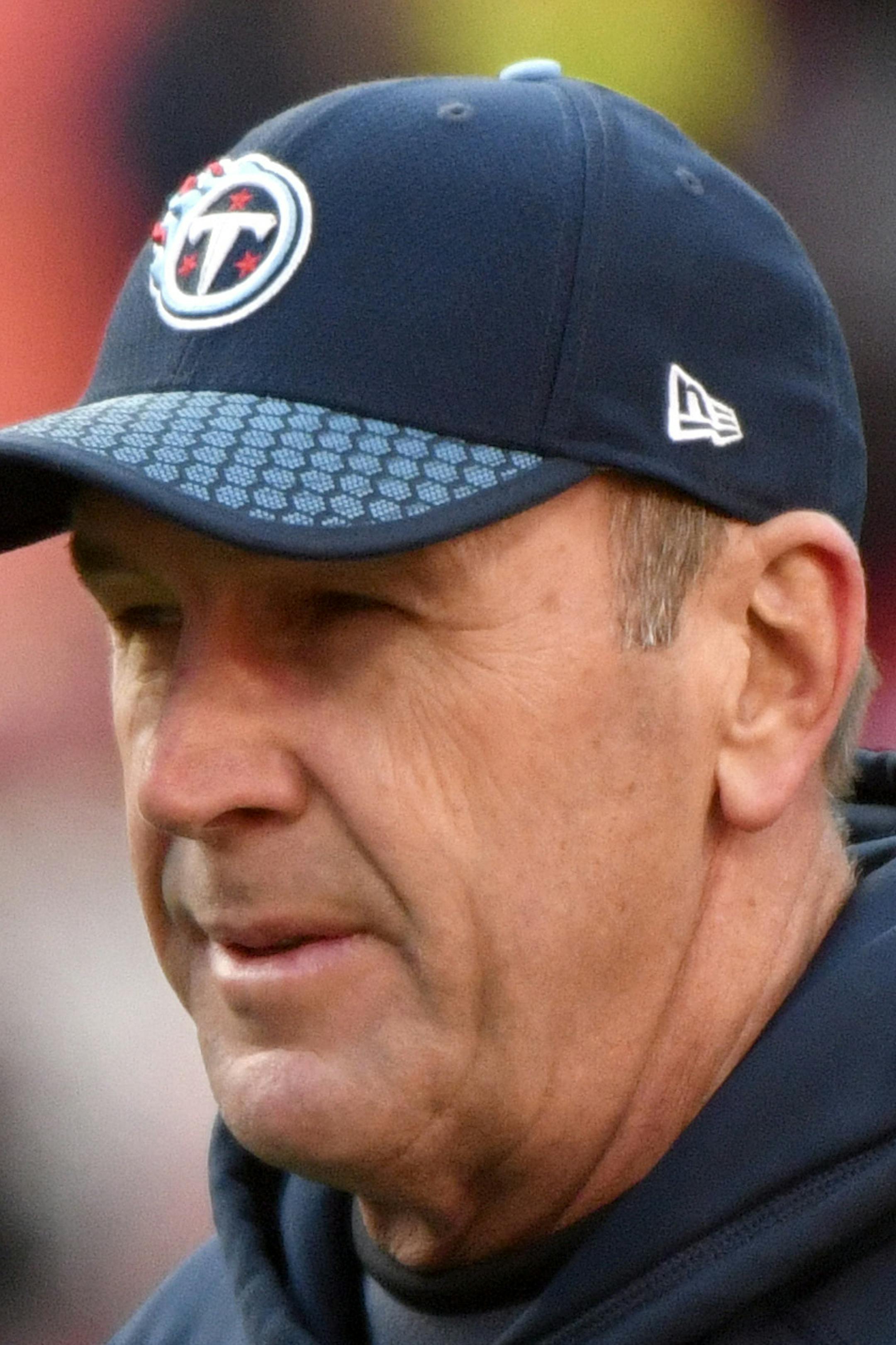 FILE - In this Jan. 6, 2018, file photo, Tennessee Titans head coach Mike Mularkey watches before an NFL wild-card playoff football game against Kansas City Chiefs, in Kansas City, Mo. The Titans split with Mularkey on Monday, Jan. 15, 2018, after he revived a team with the NFL's worst record over two seasons and led them to their first playoff victory in 14 years. (AP Photo/Ed Zurga, File)