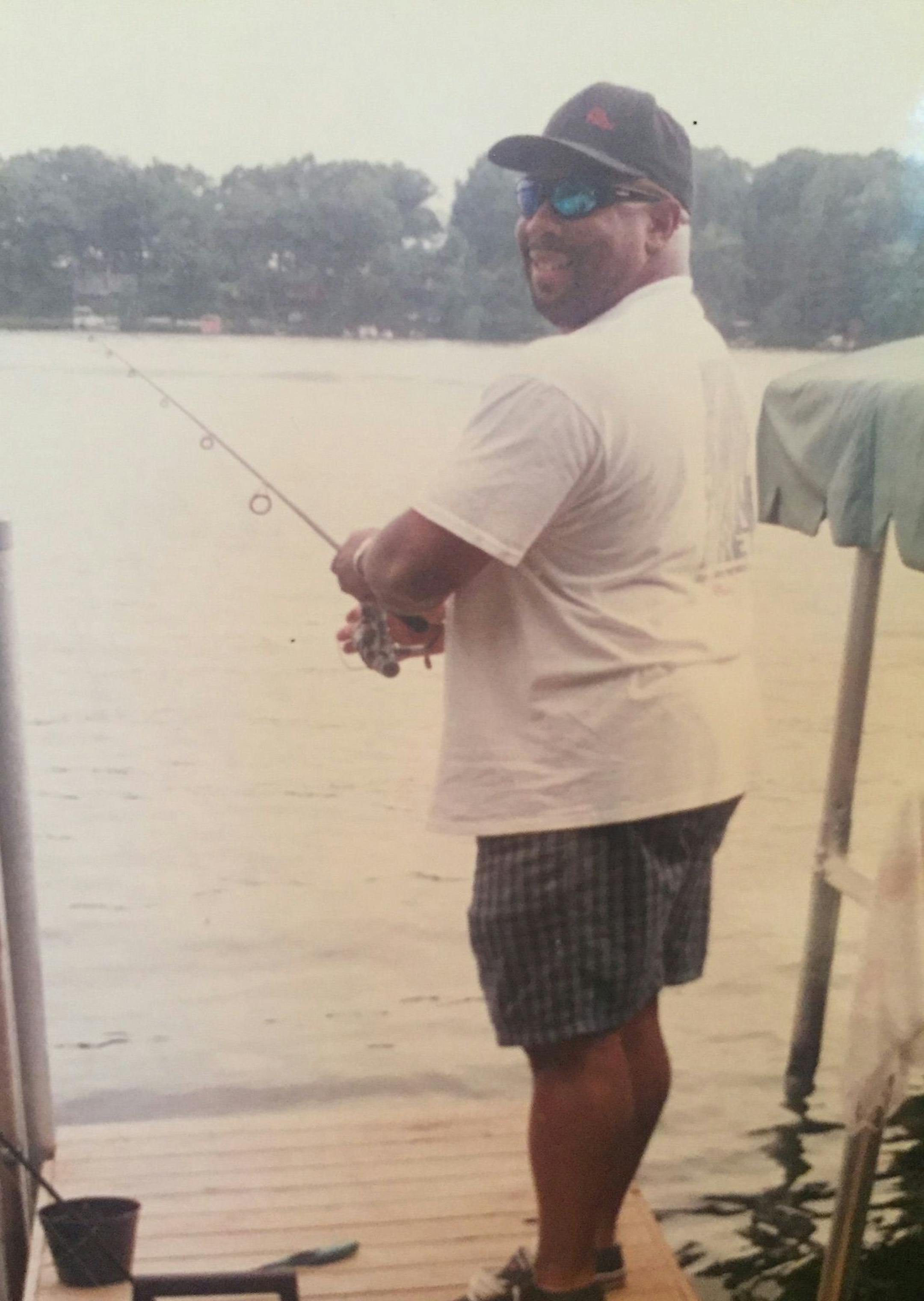 Kirby Puckett fishing off his dock